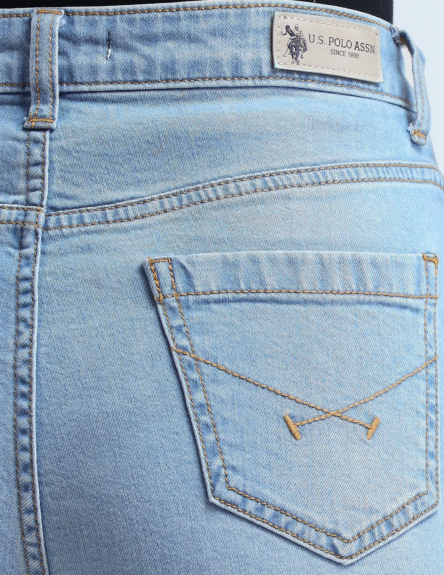 Pleated Wide Leg Fit Blue Jeans Blue - U.S. Polo Assn. India | Large
