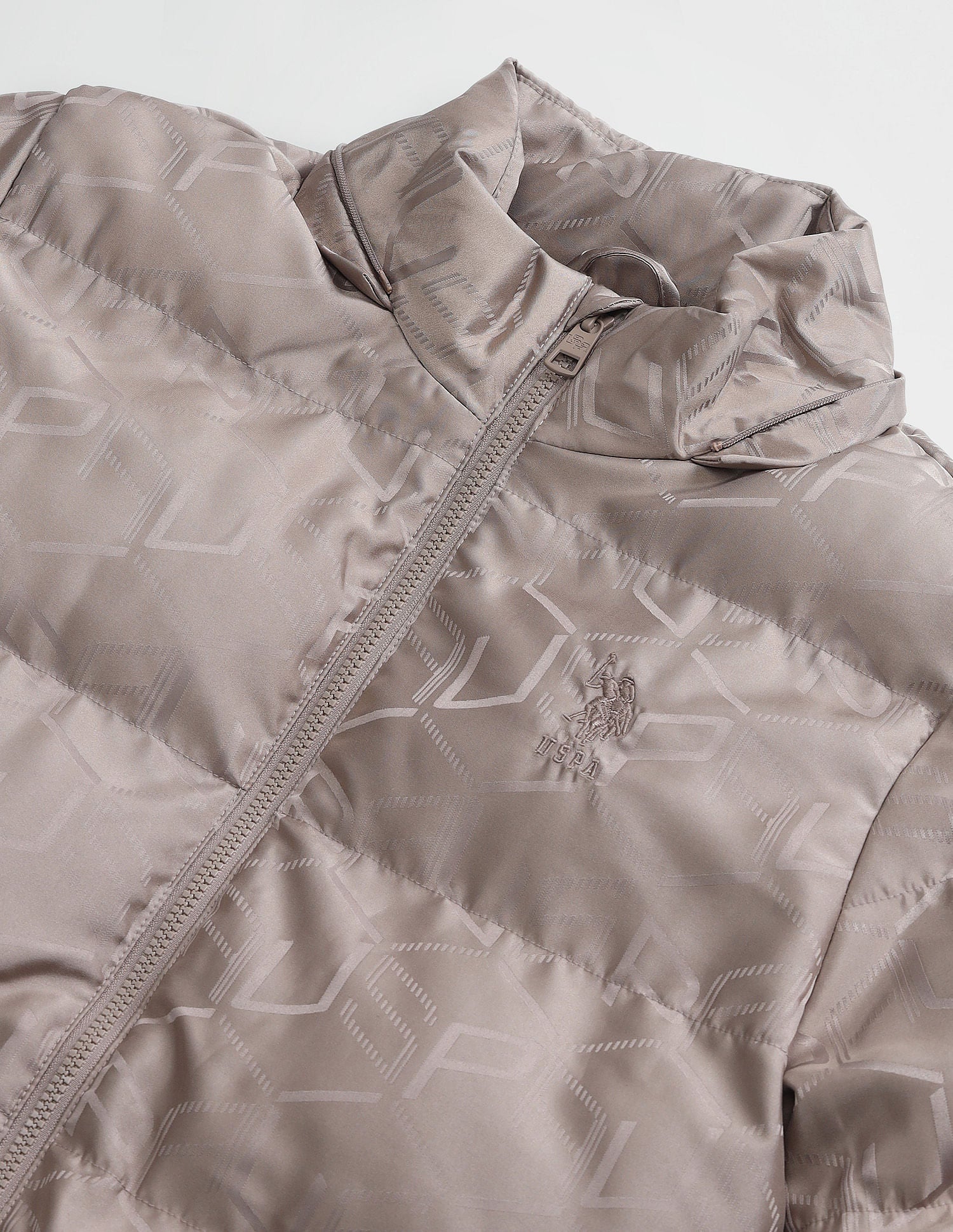 Detachable Hood Padded Jacket Beige Jacquard - U.S. Polo Assn. India | Large