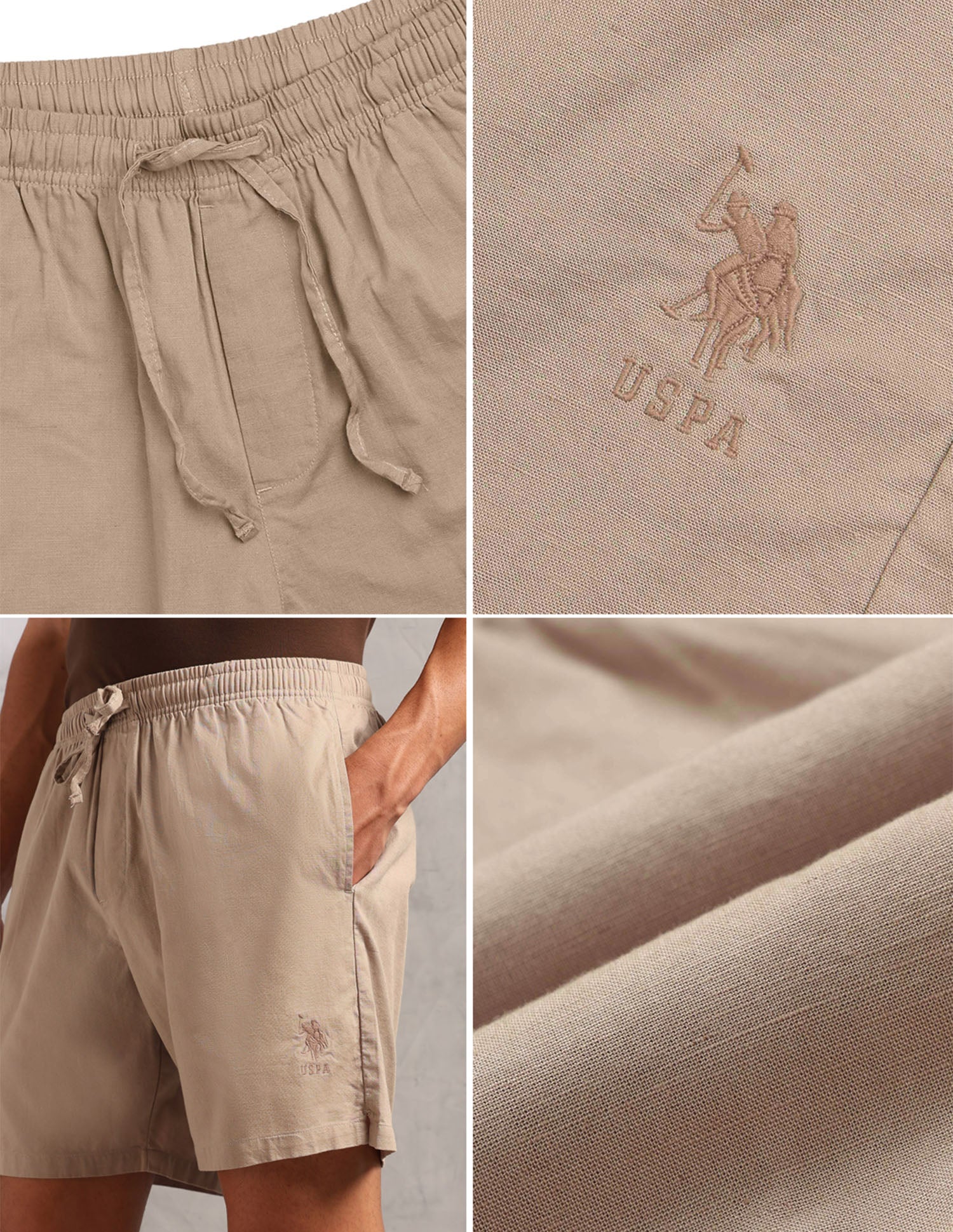 Cotton Linen PS001 Lounge Shorts - Pack Of 1 Beige - U.S. POLO ASSN. | Large