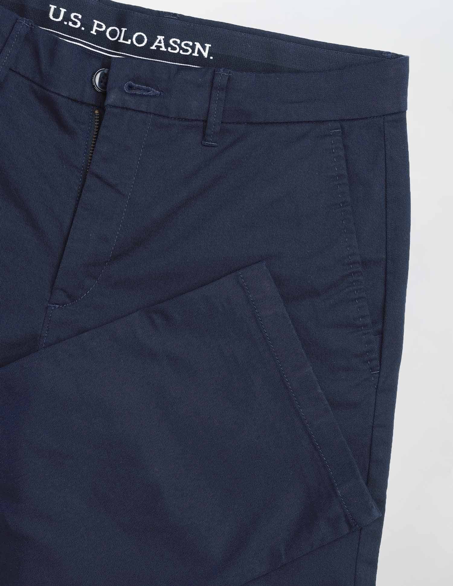 Solid Riley Straight Fit Trousers Navy - U.S. Polo Assn. India | Large
