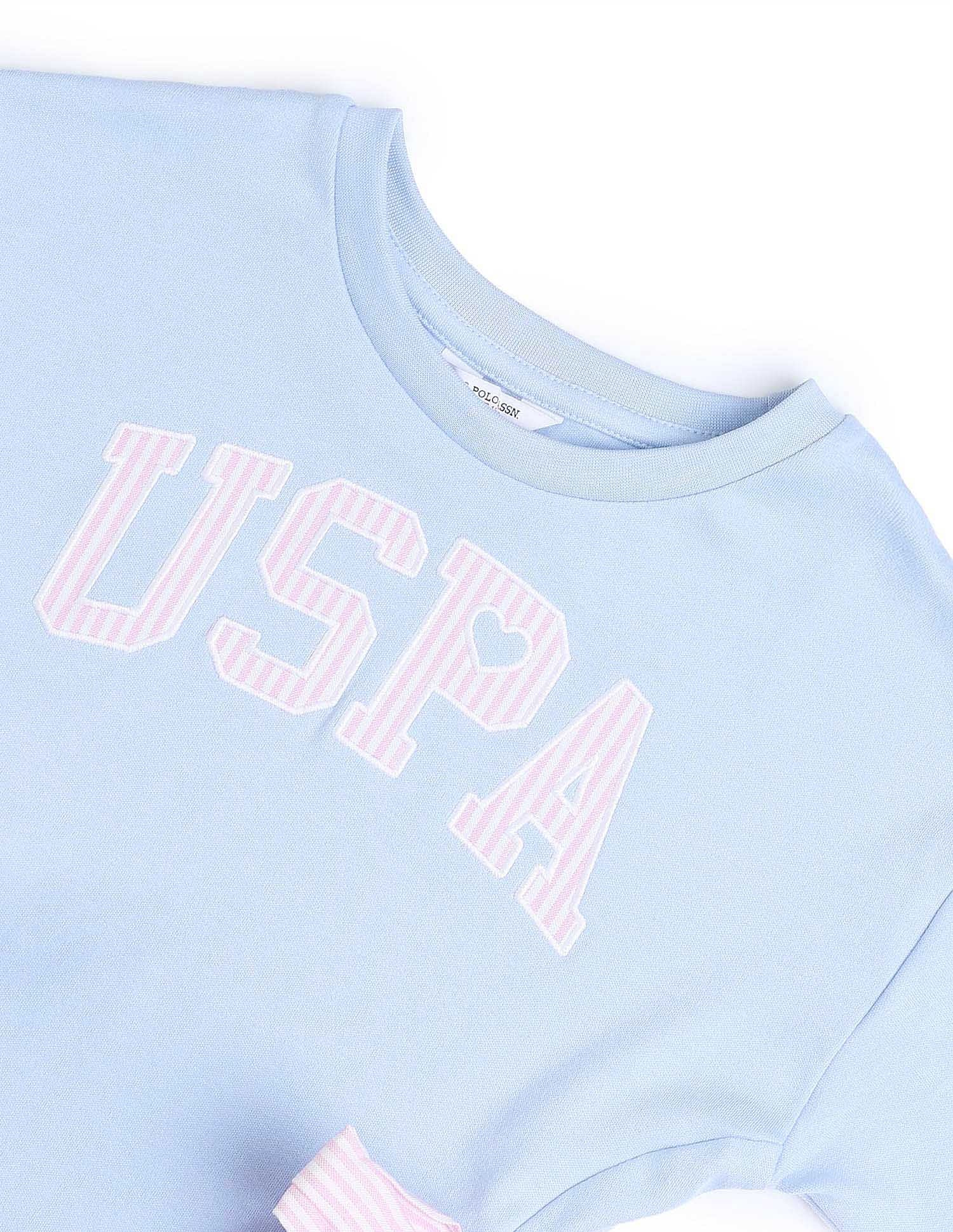 Girls Tie-up Bow Brand Printed T-Shirt Light Blue - U.S. POLO ASSN. | Large