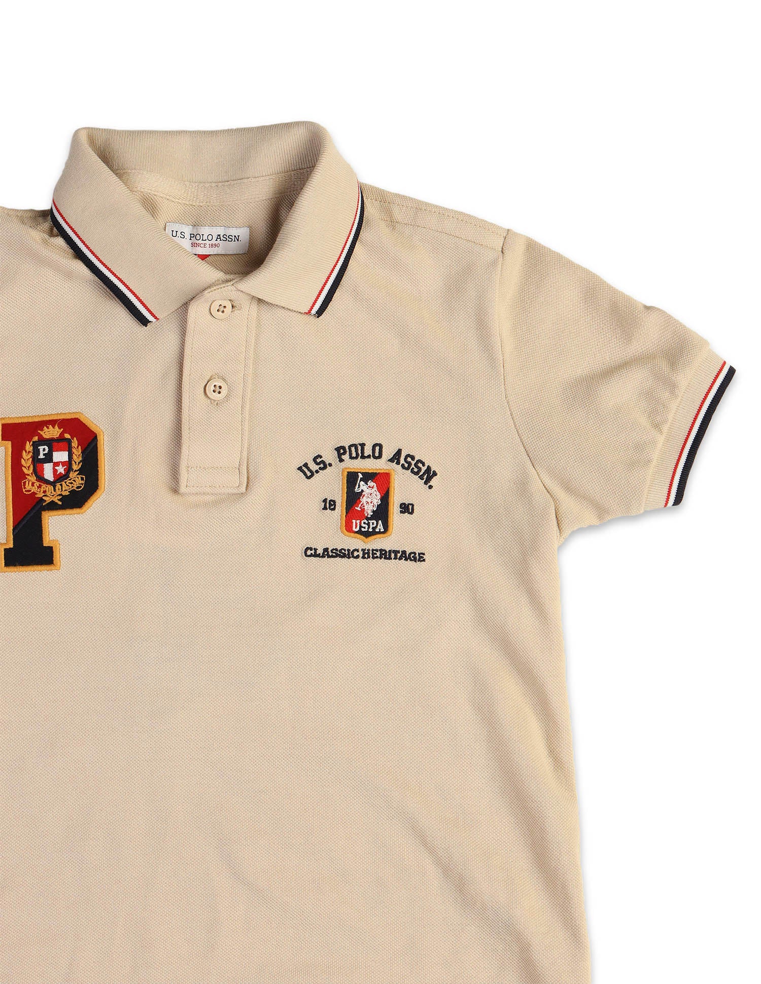 Boys Numeric Brand Embroidered Regular Fit Polo Shirt Beige - U.S. POLO ASSN. | Large