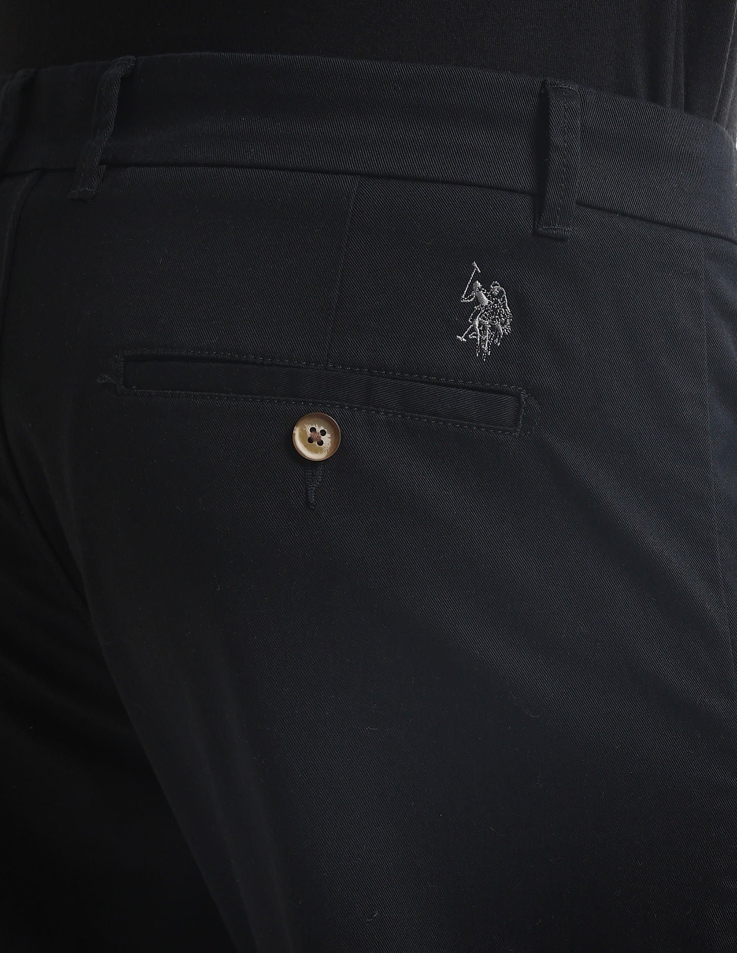 Riley Straight Fit Solid Trousers Black - U.S. POLO ASSN. | Large