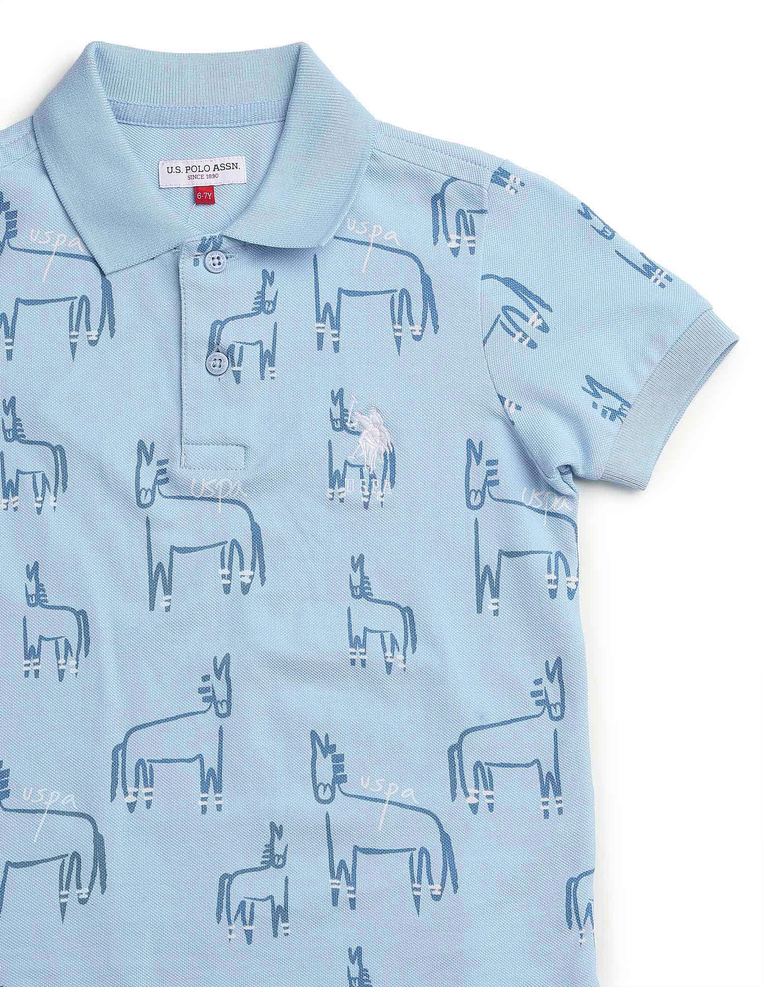 Boys Brand Printed Regular Fit Polo Shirt Light Blue - U.S. POLO ASSN. | Large