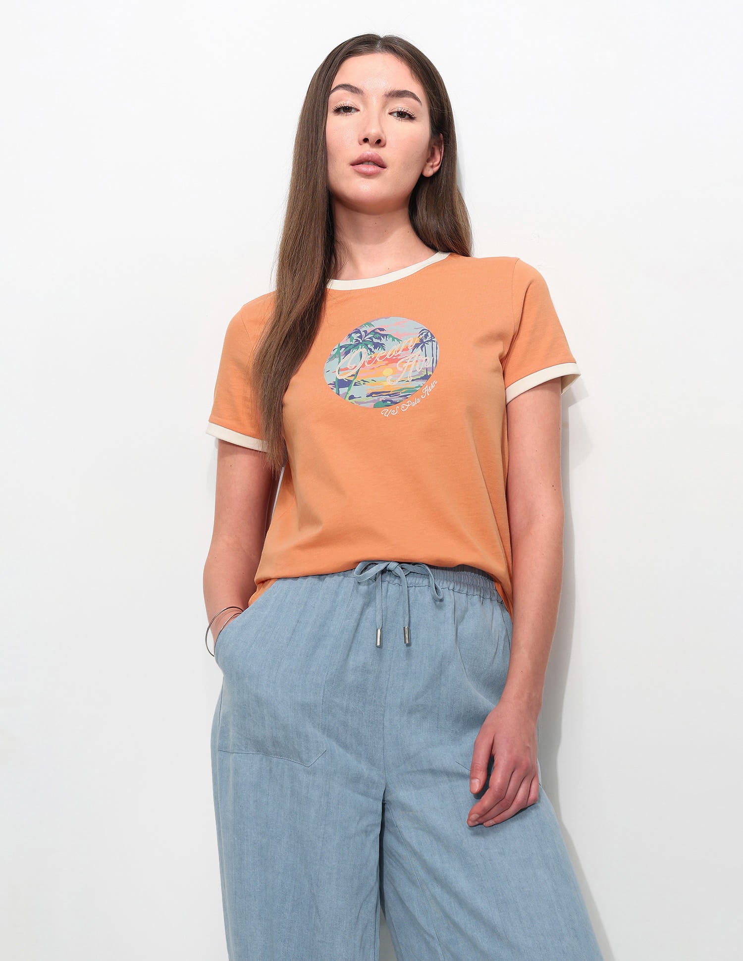 Regular Fit Graphic Printed T-Shirt Orange - U.S. Polo Assn. India | Large