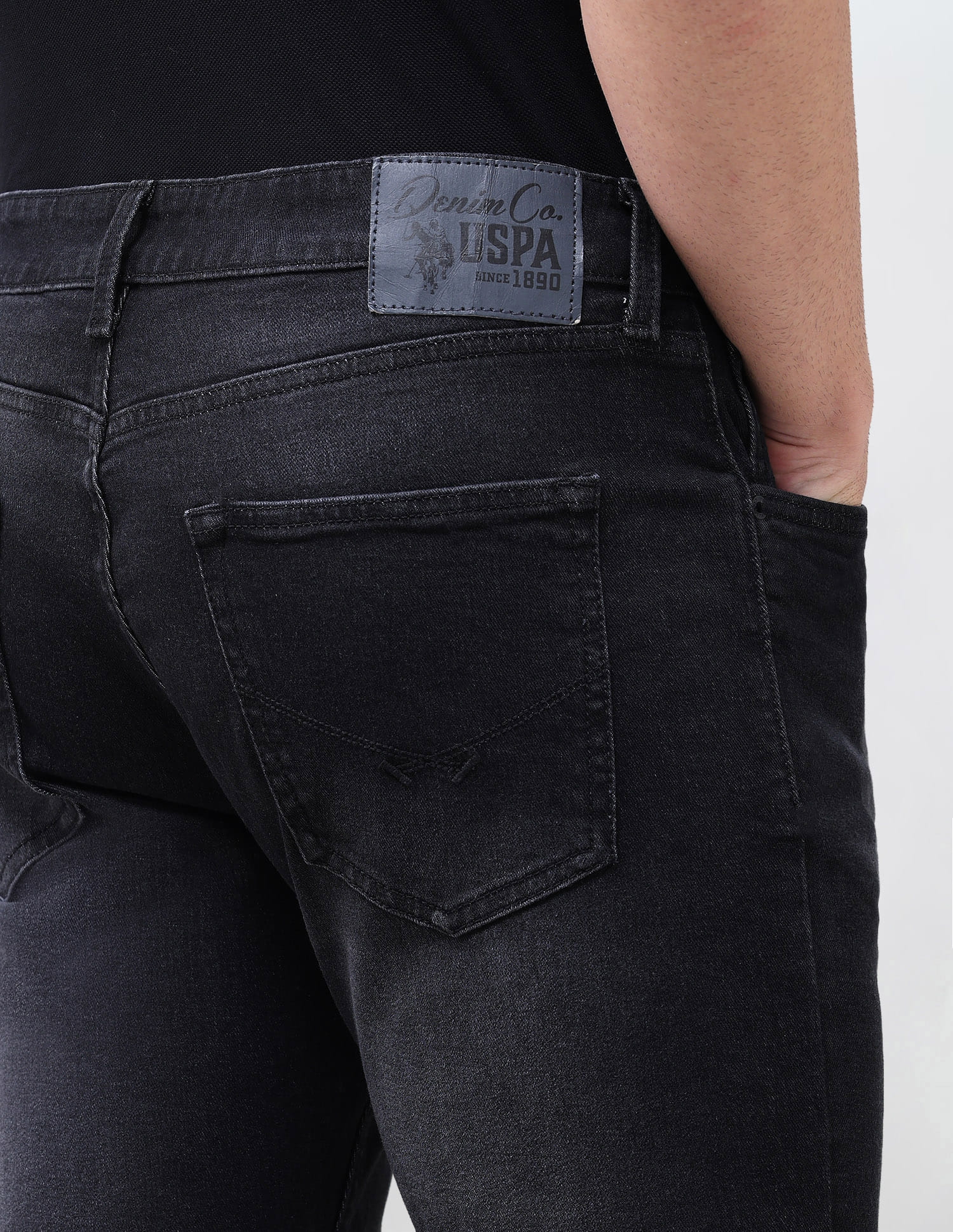Solid Slim Straight Fit Jeans Black - U.S. Polo Assn. India | Large