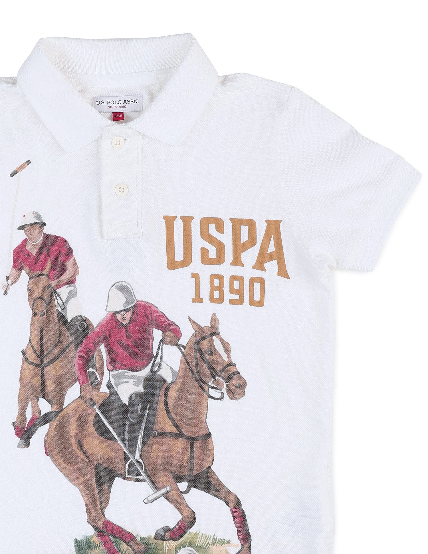 Boys Brand Printed Pure Cotton Polo Shirt White - U.S. POLO ASSN. | Large