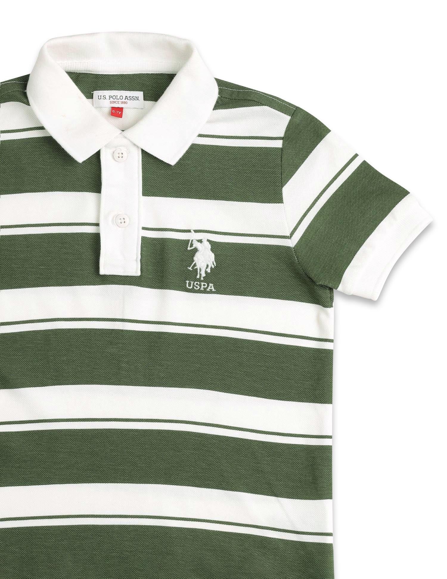 Boys Horizontal Striped Pure Cotton Polo Shirt Green - U.S. POLO ASSN. | Large