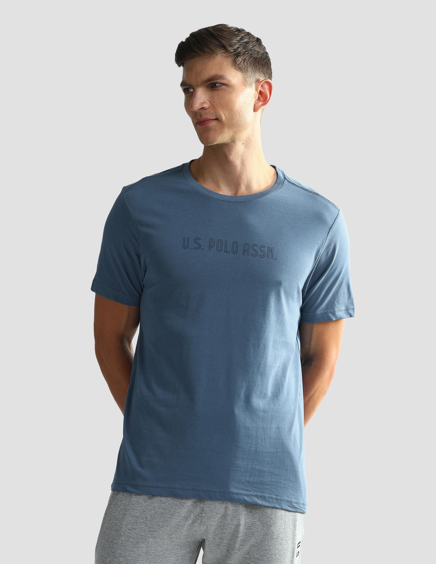 Brand Print Cotton OEE03 Lounge T-Shirt - Pack Of 2 Navy and Sky Blue - U.S. POLO ASSN. | Large