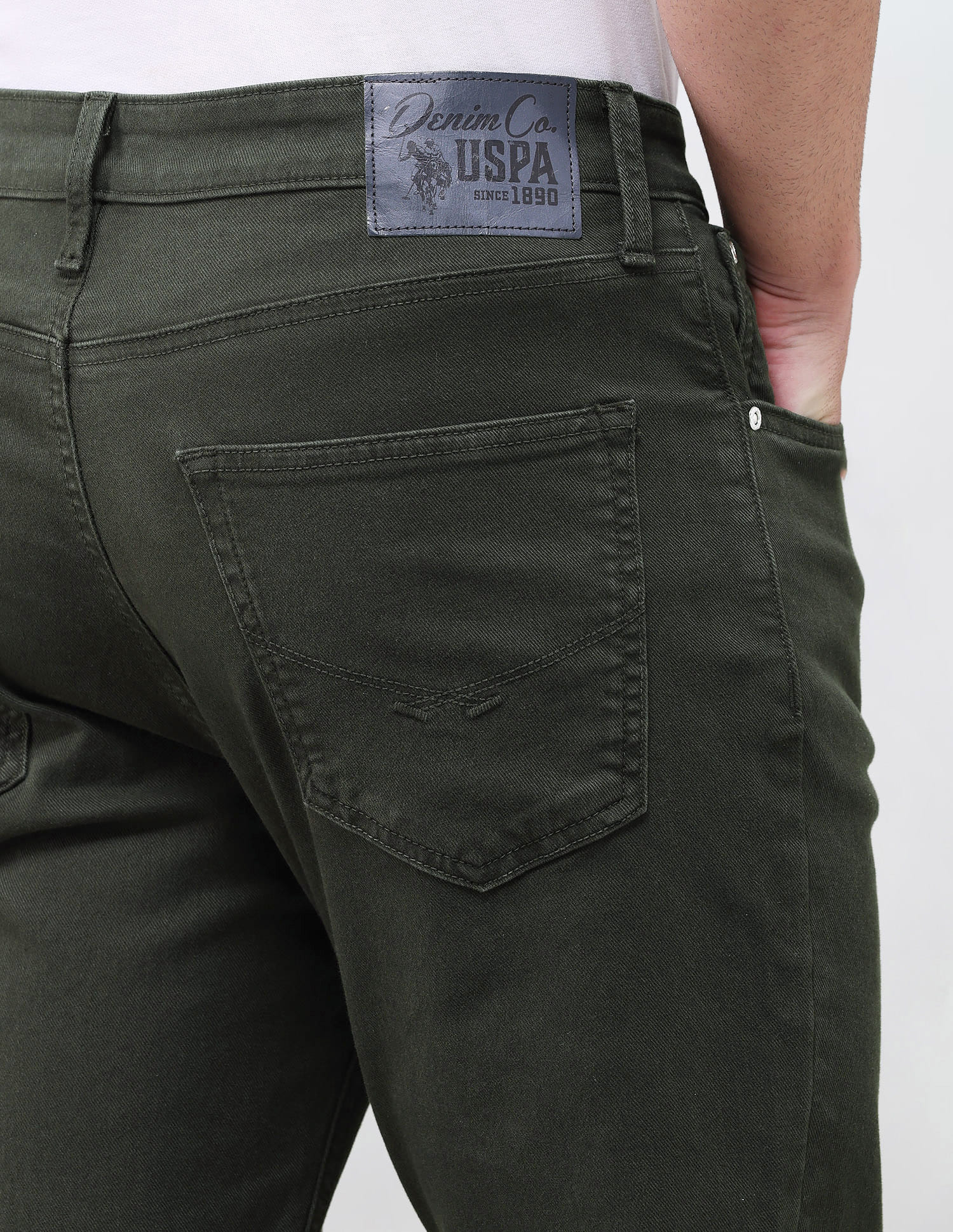 Solid Slim Tapered Fit Jeans Green - U.S. Polo Assn. India | Large