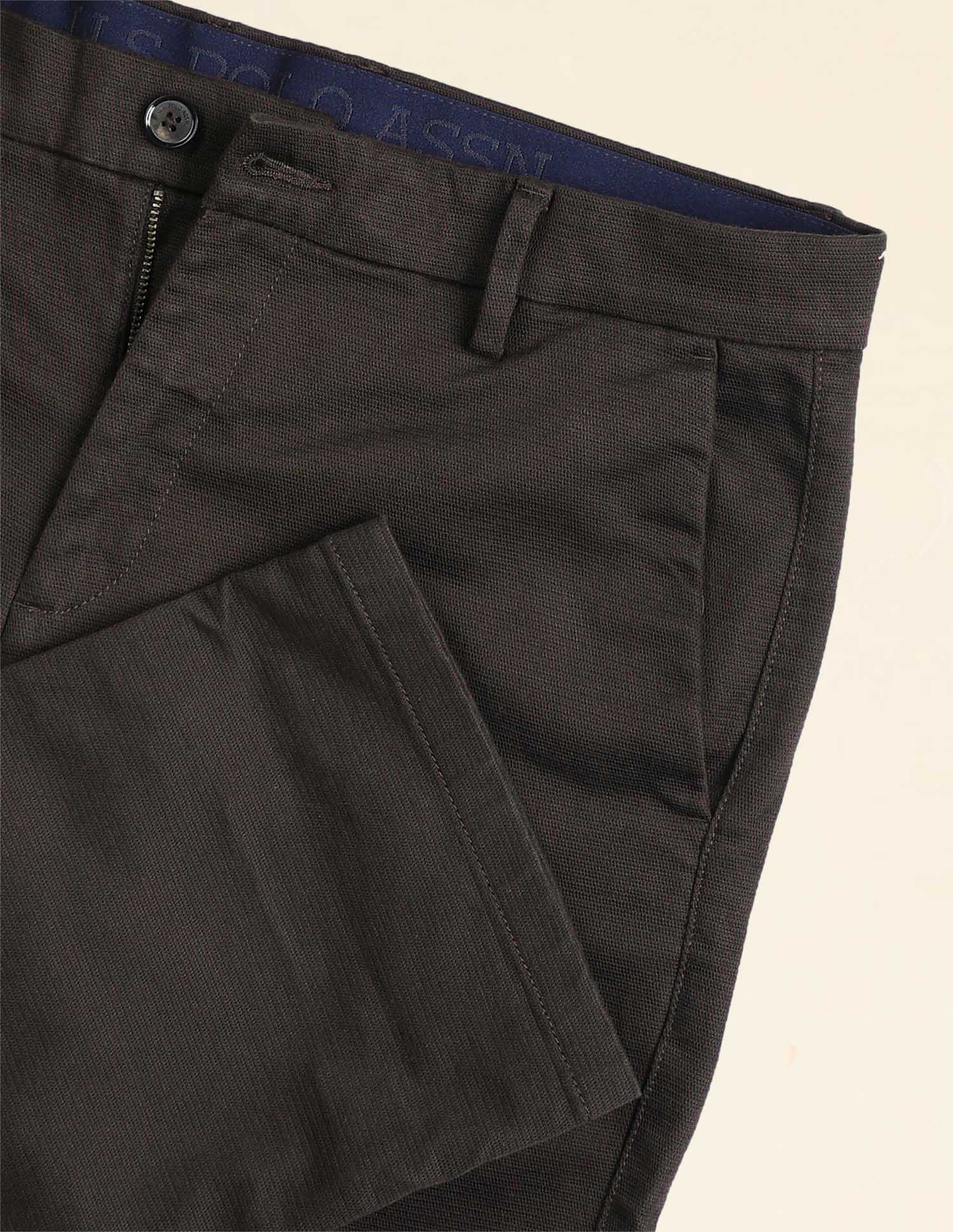 Riley Straight Fit Dobby Trousers Dark Brown - U.S. Polo Assn. India | Large