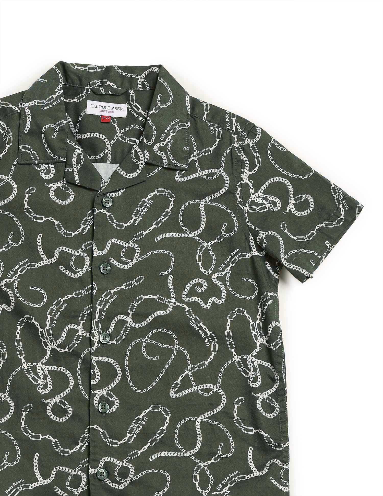 Boys All Over Printed Satin Shirt Olive - U.S. POLO ASSN. | Large