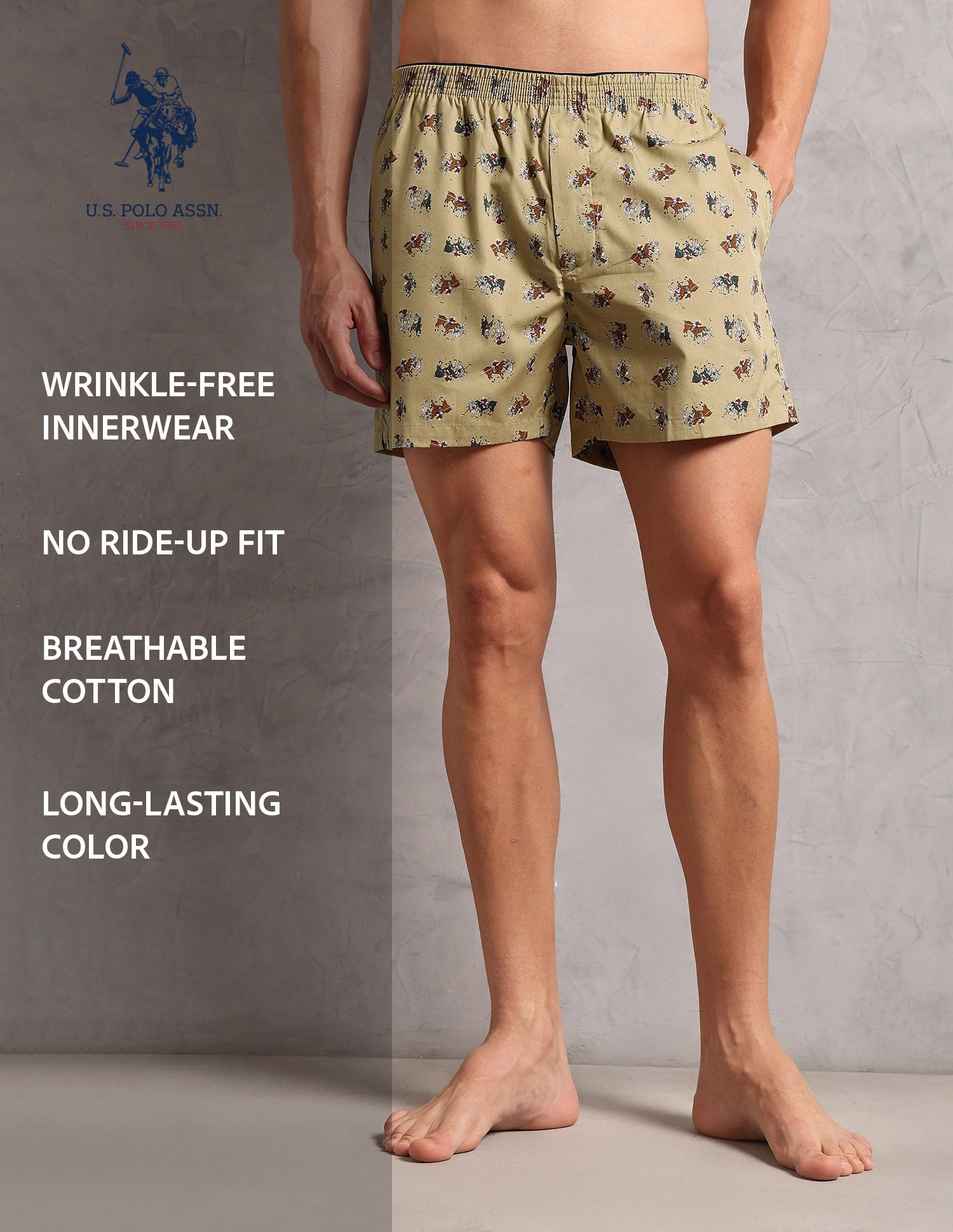 Pure Cotton Printed OEX11 Boxers - Pack Of 1 Beige - U.S. POLO ASSN. | Large