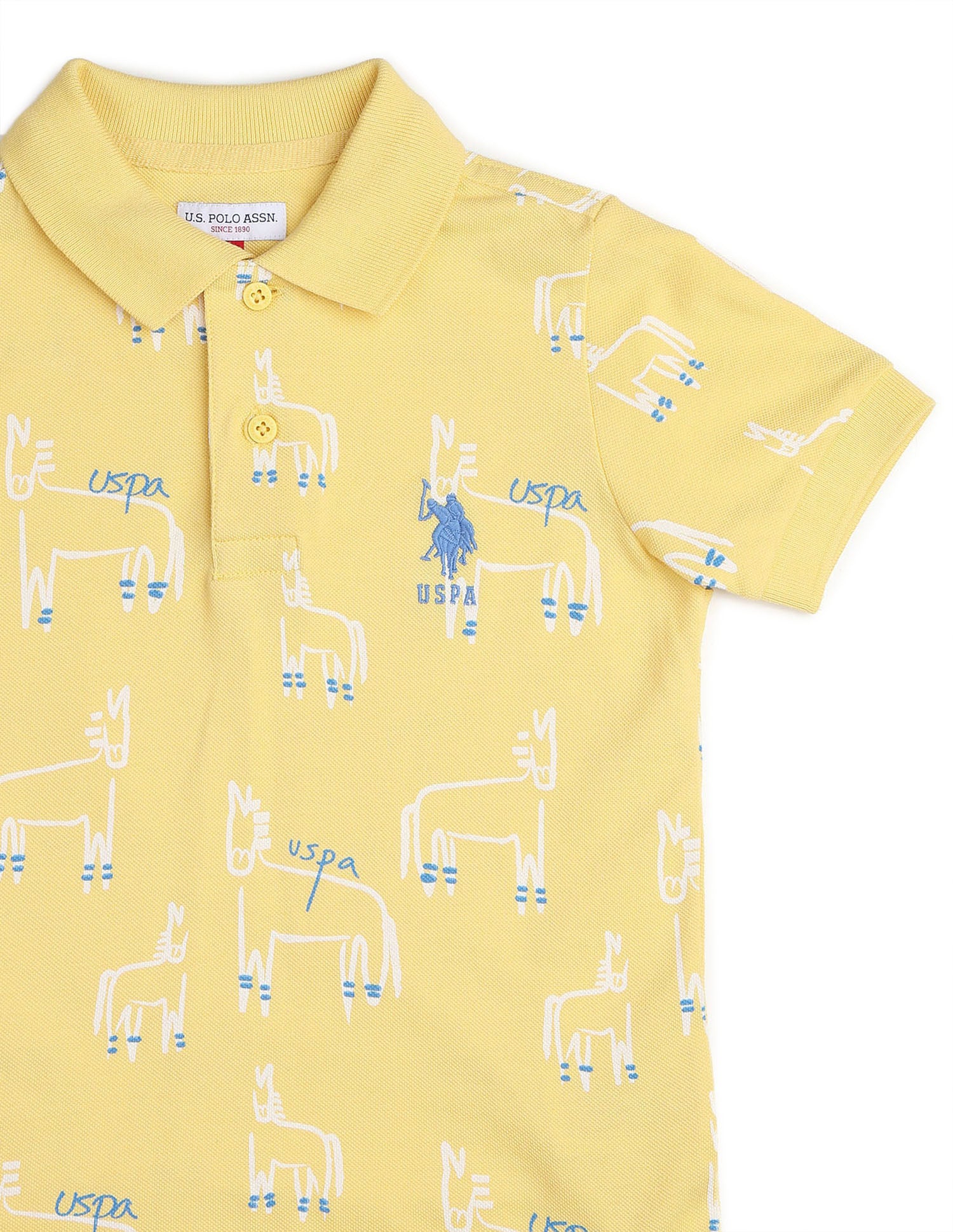 Boys All Over Printed Regular Fit Polo Shirt Yellow - U.S. POLO ASSN. | Large