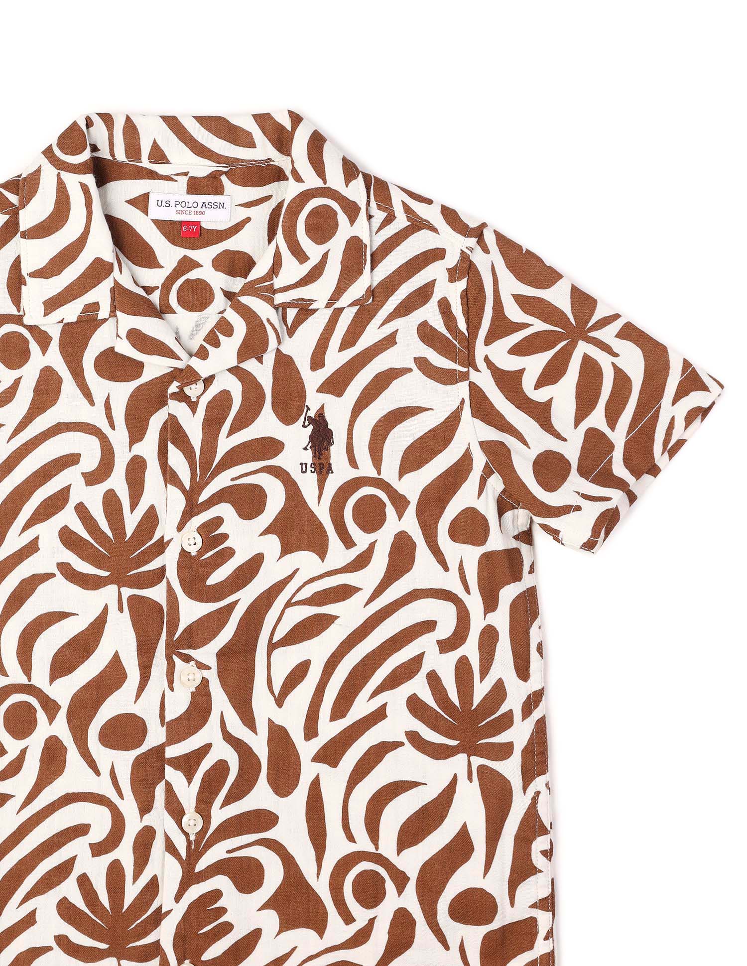 Boys Abstract Printed Cuban Shirt Brown - U.S. POLO ASSN. | Large