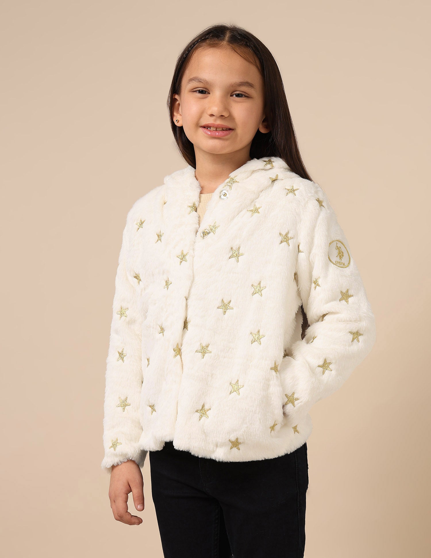 Girls Longline Fur Jacket Off White - U.S. POLO ASSN. | Large
