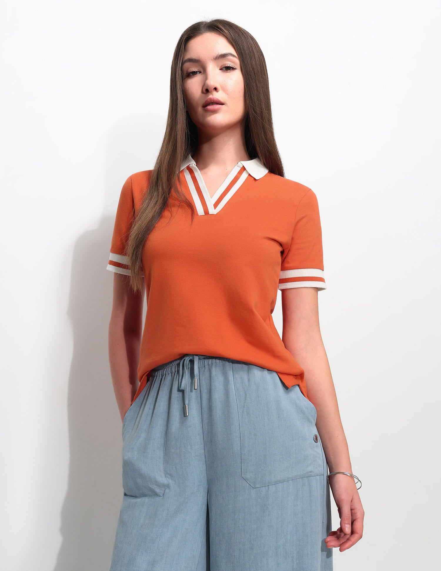 Regular Fit Solid Polo Shirt Dark Orange - U.S. Polo Assn. India | Large