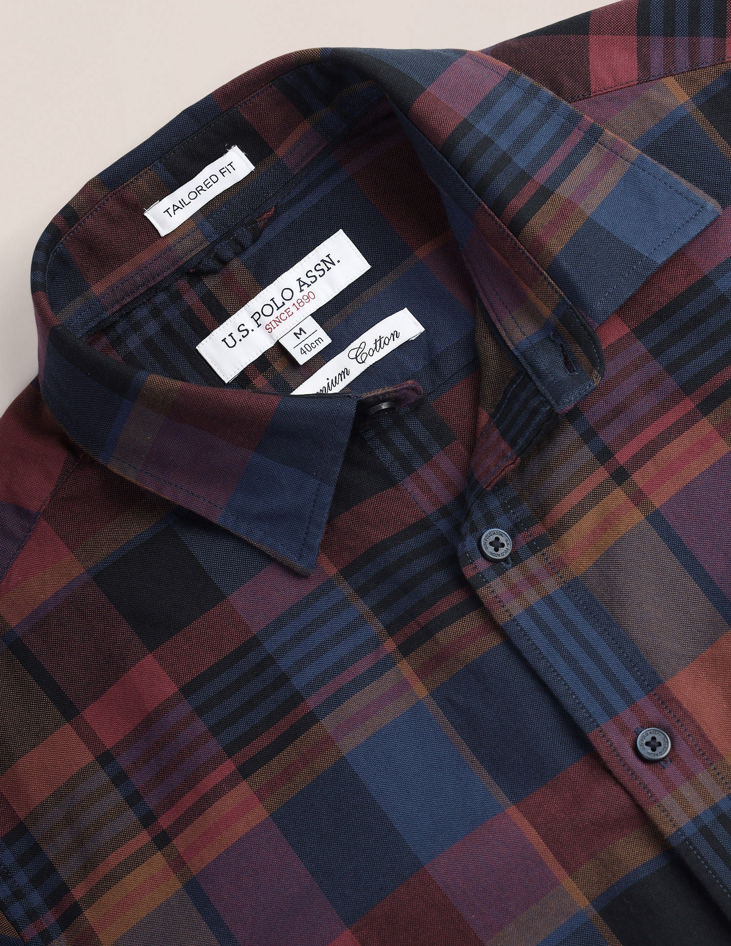 Tailored Plaid Check Shirt Wine - U.S. POLO ASSN. | Large