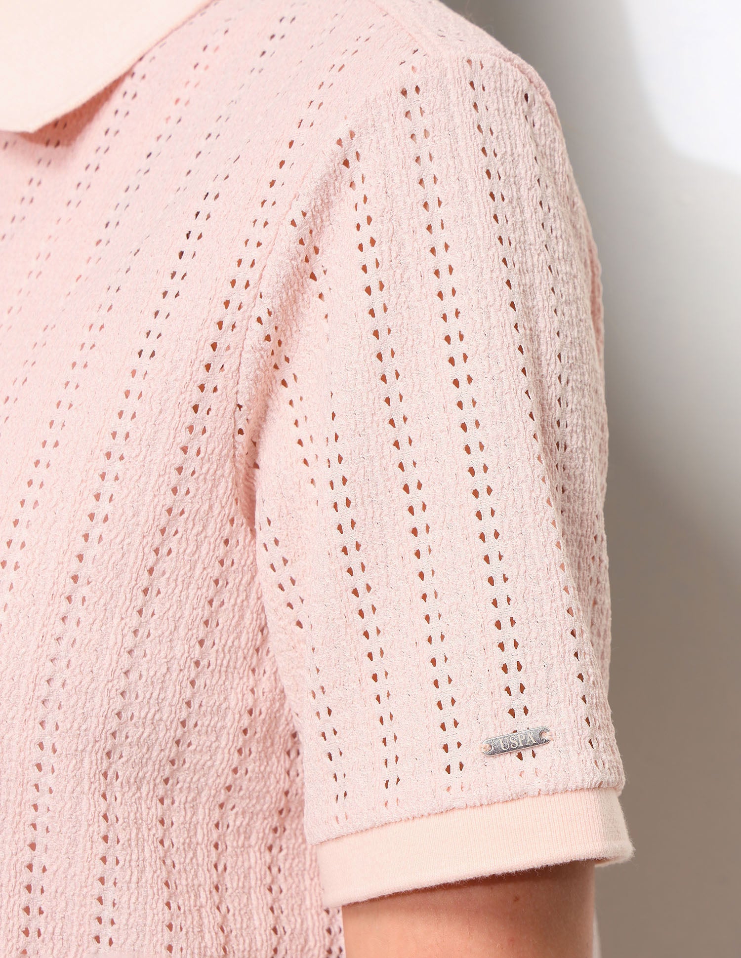Lace Boxy Fit Polo Shirt Pink - U.S. Polo Assn. India | Large