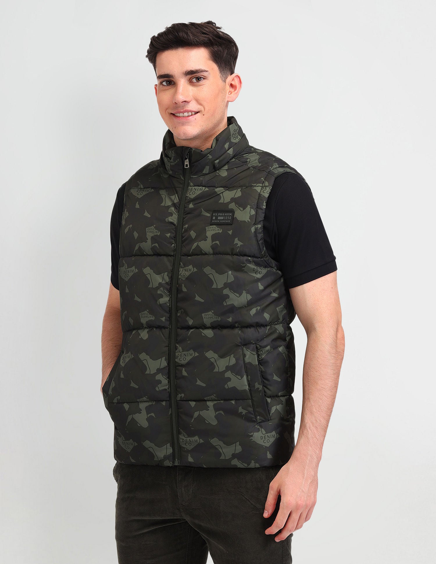 Camouflage Print Regular Fit Jacket Charcoal-Olive Camo - U.S. POLO ASSN. | Large