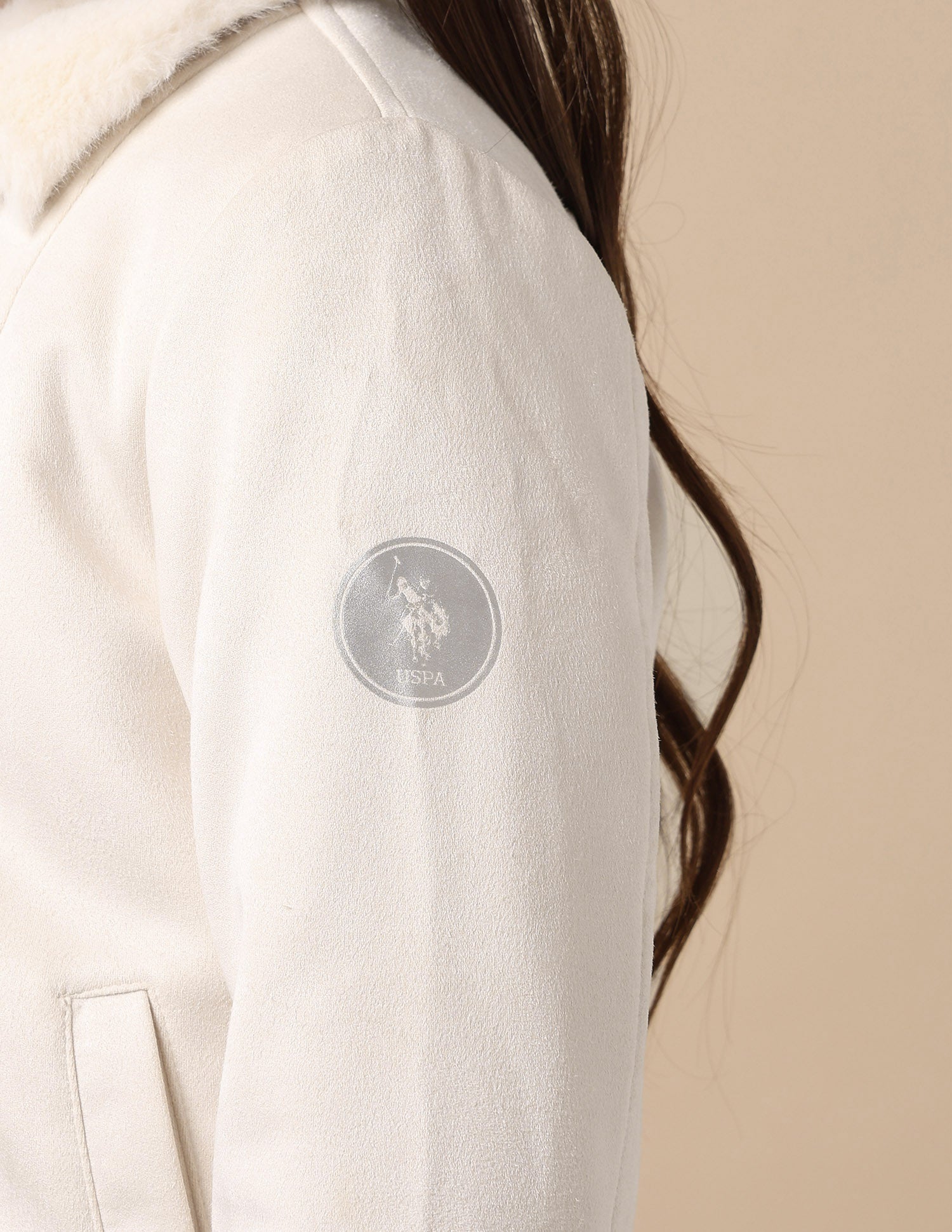 Girls Suede Solid Jacket Cream - U.S. POLO ASSN. | Large