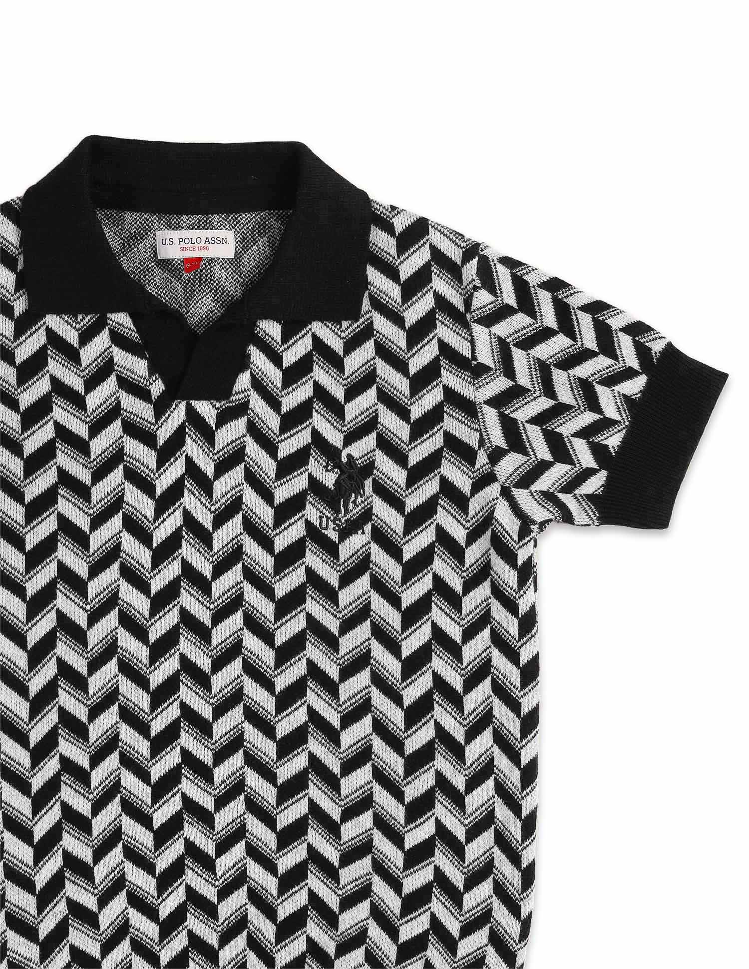 Boys Geometric Patterned Knit Regular Fit Polo Shirt Black - U.S. POLO ASSN. | Large