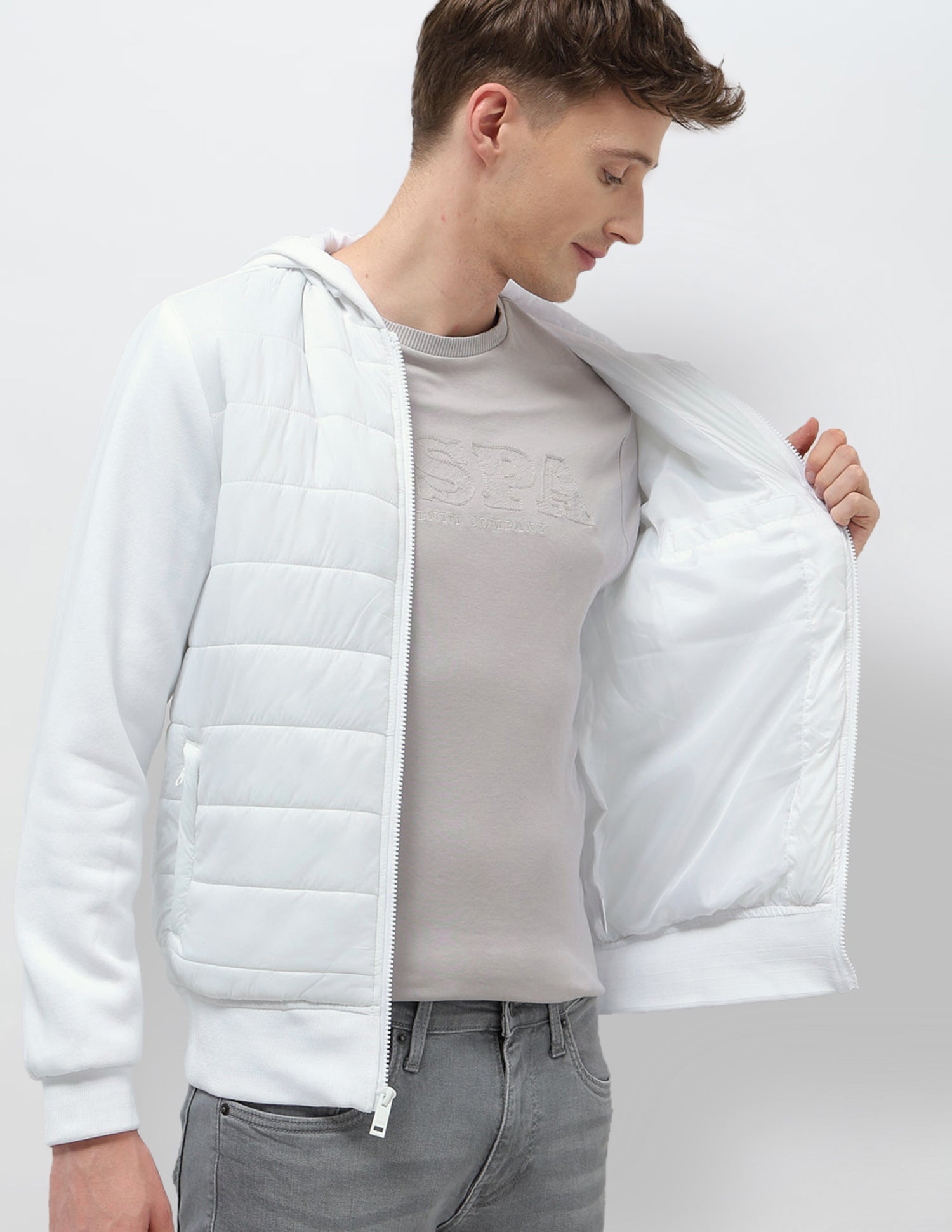 Solid Regular Fit Puffer Jacket Ivory - U.S. POLO ASSN. | Large