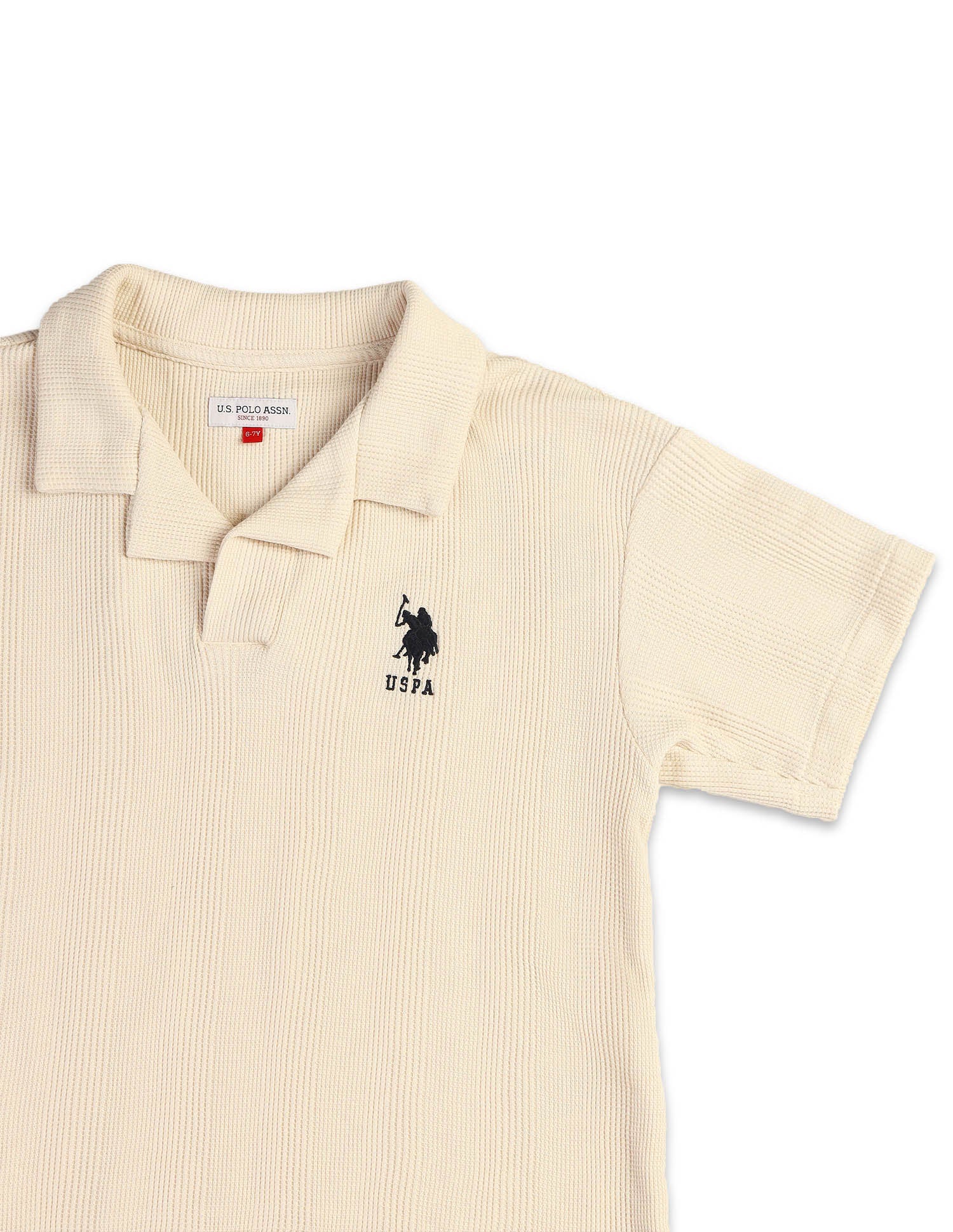 Boys Vertical Striped Boxy Fit Polo Shirt Ecru - U.S. POLO ASSN. | Large
