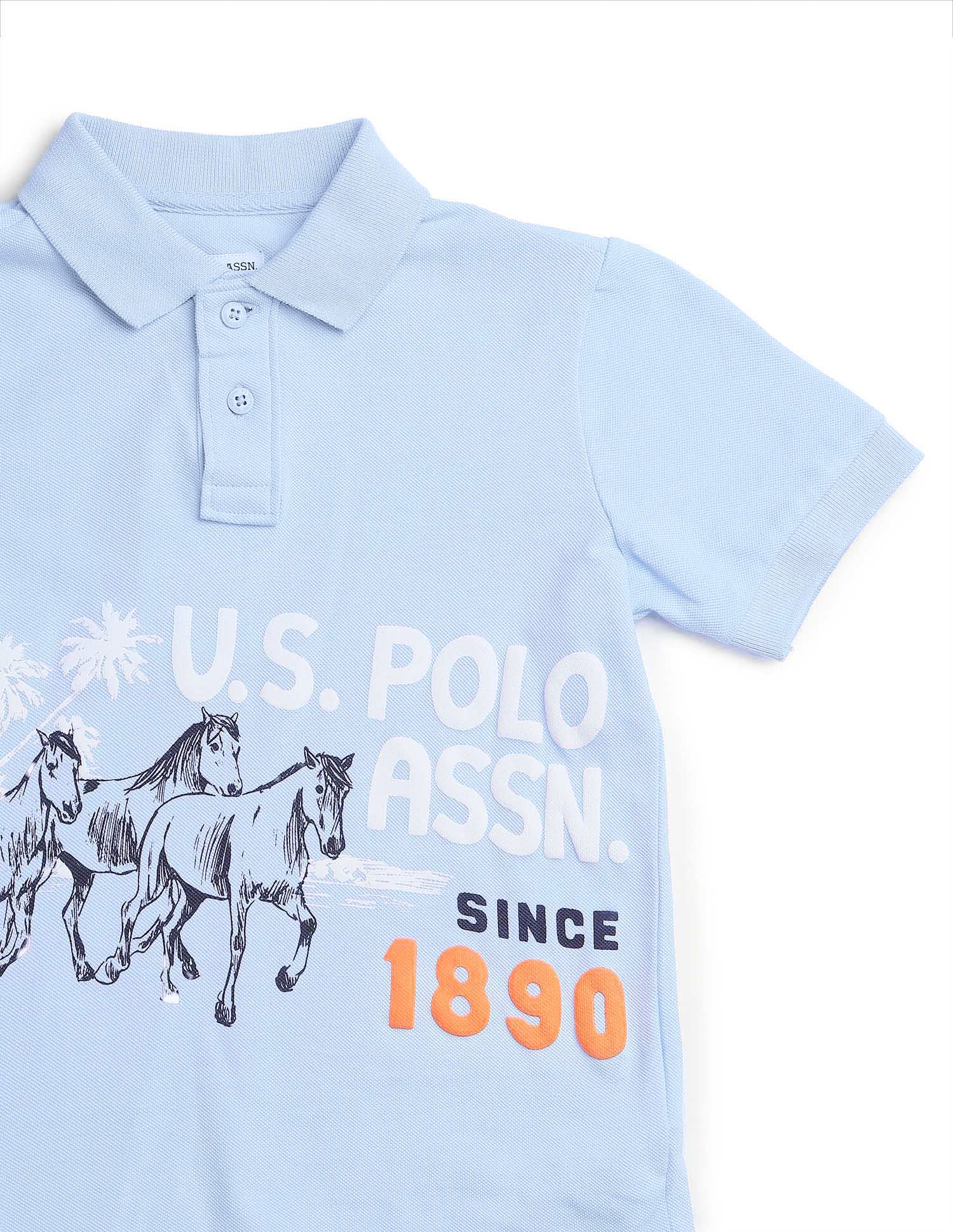 Boys Graphic Brand Printed Regular Fit Polo Shirt Light Blue - U.S. POLO ASSN. | Large
