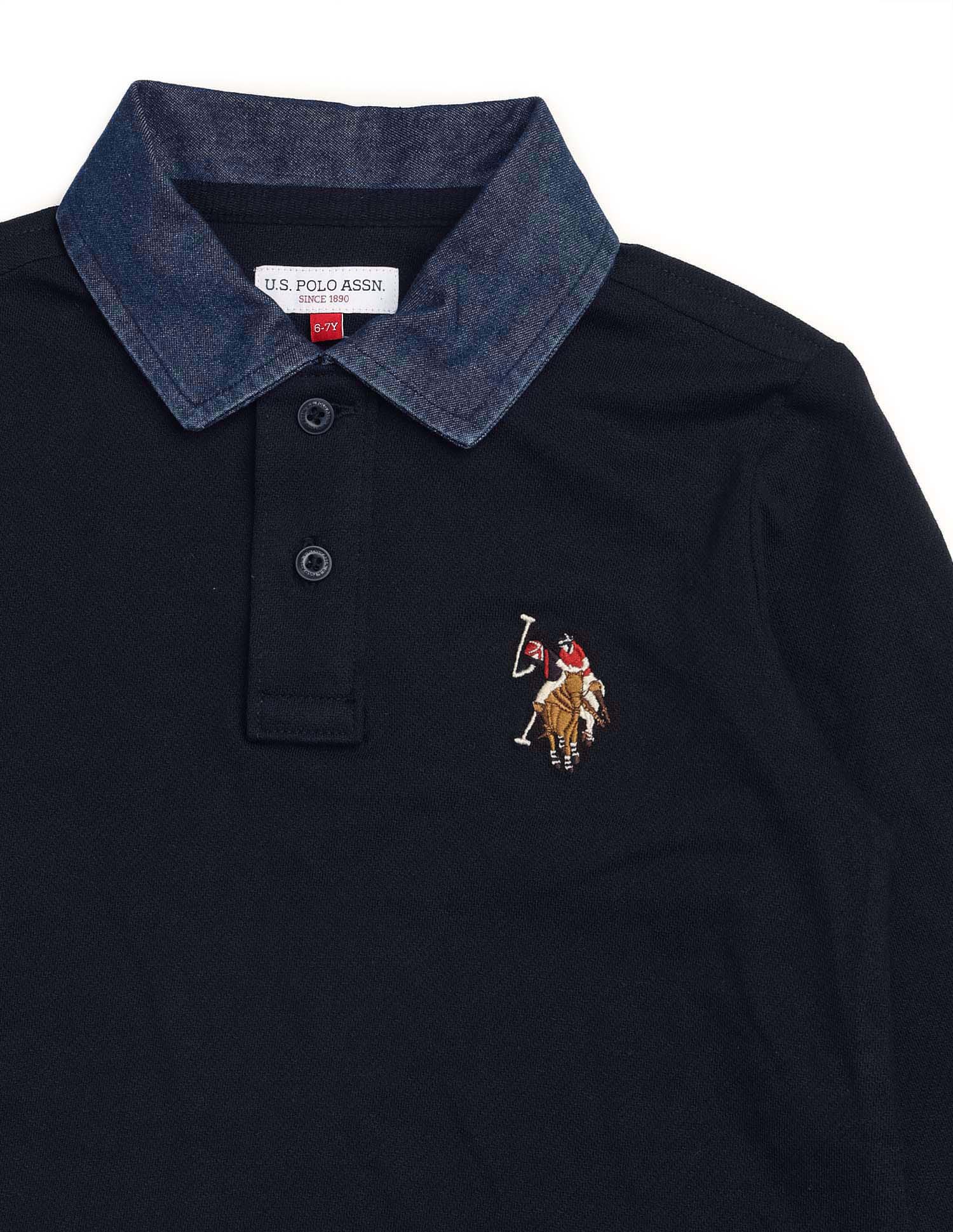 Boys Textured Pure Cotton Polo Shirt Navy - U.S. POLO ASSN. | Large