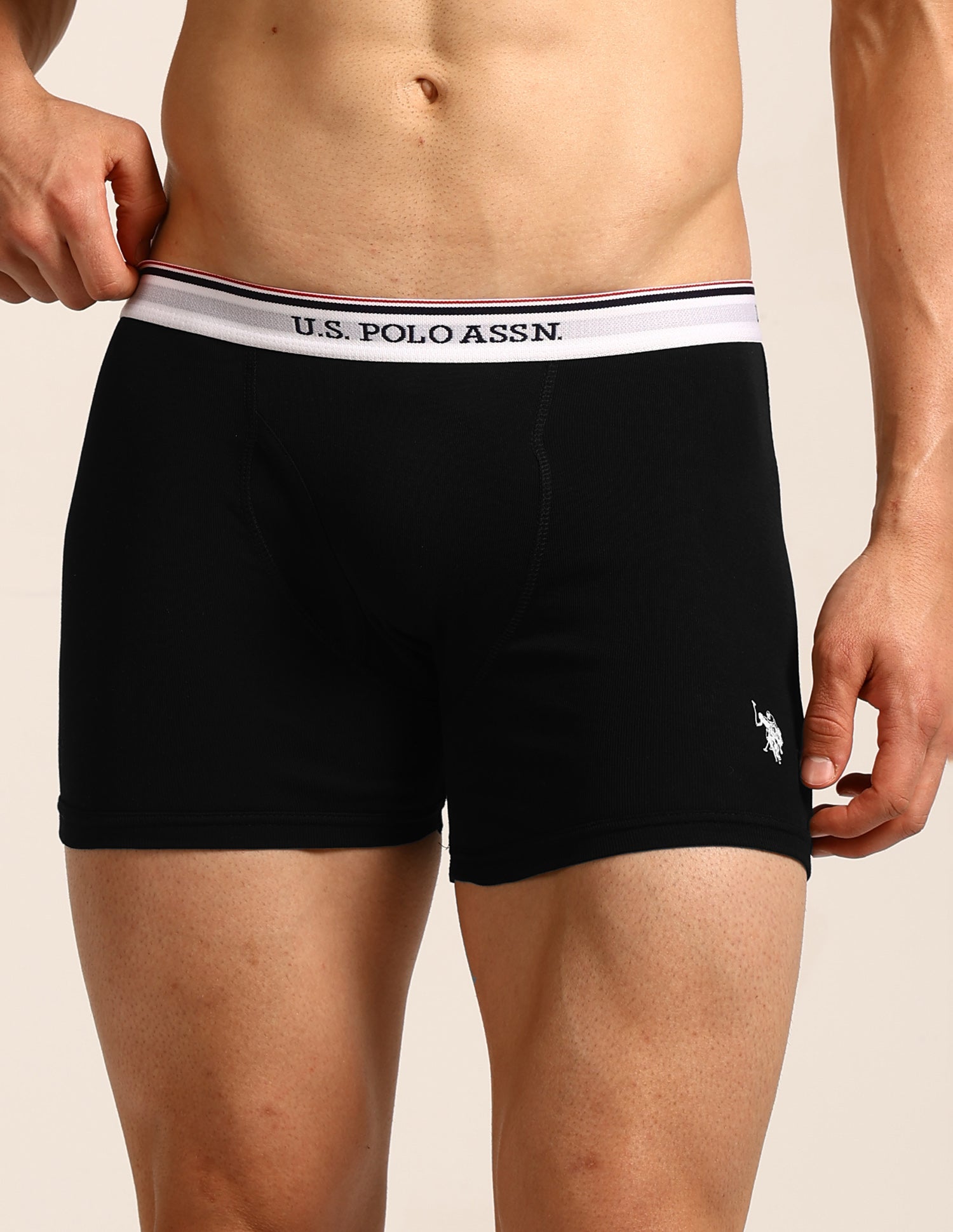 Mid Rise Solid 1667 Trunks - Pack Of 3 Black, Grey Melange and Navy - U.S. Polo Assn. India | Large