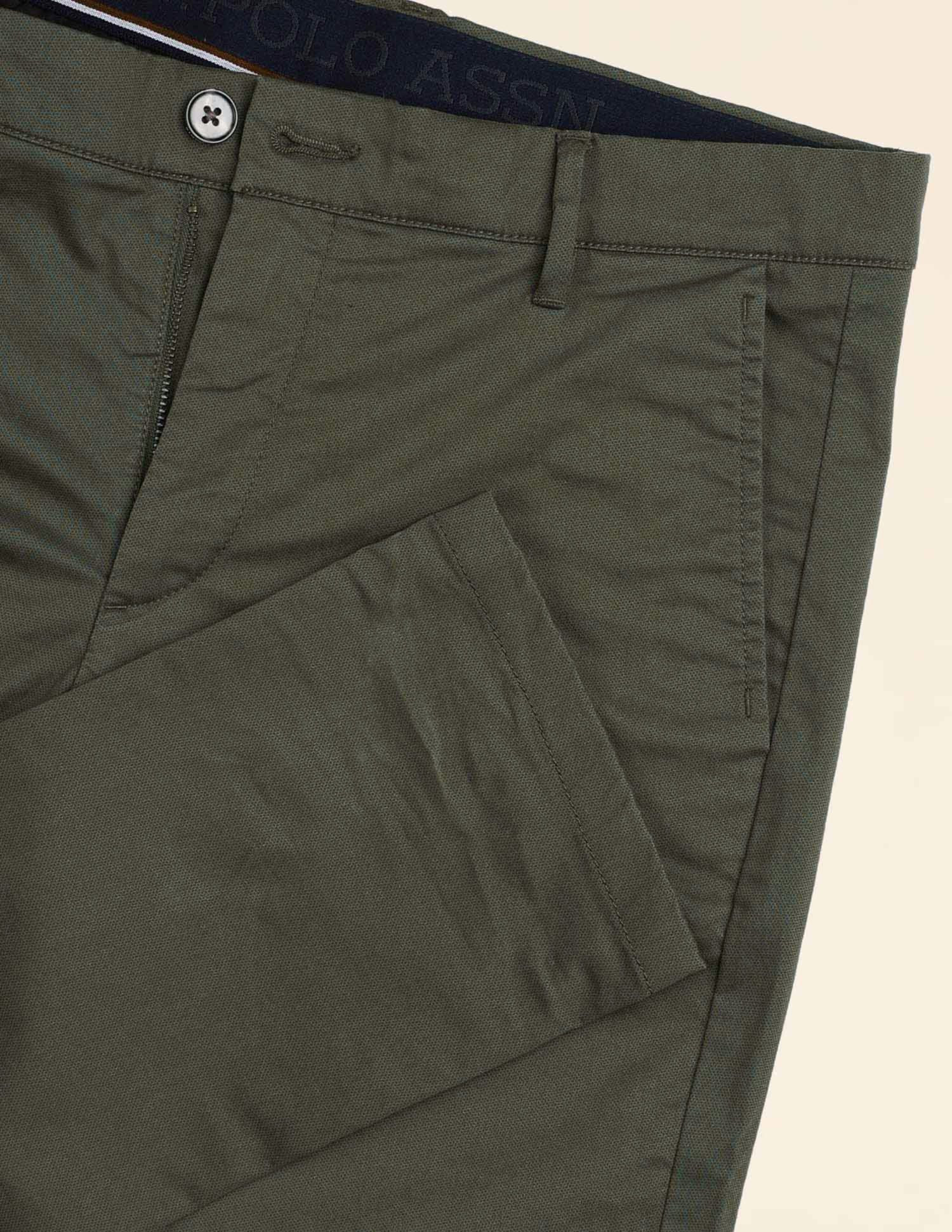Denver Slim Fit Dobby Weave Trousers Olive - U.S. Polo Assn. India | Large