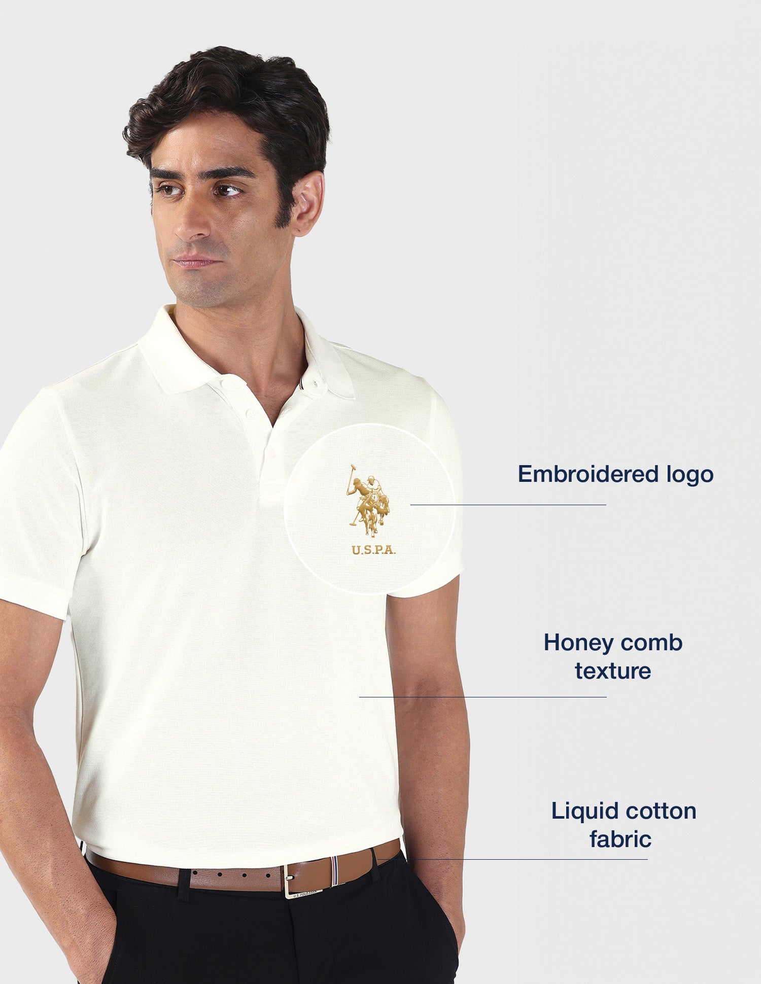 Liquid Cotton Slim Polo Shirt White - U.S. Polo Assn. India | Large
