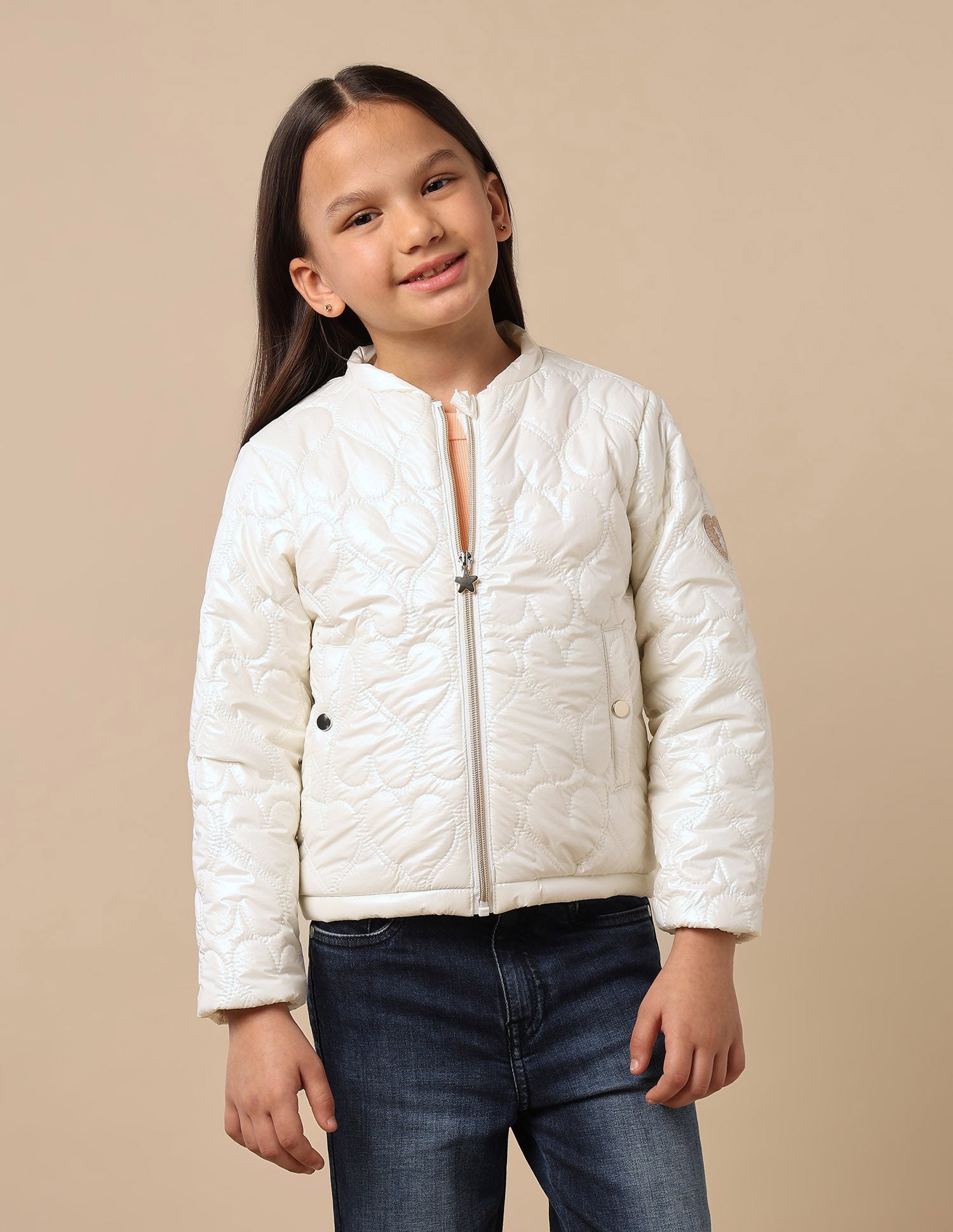 Girls Detachable Hood Quilted Jacket Ivory - U.S. POLO ASSN. | Large