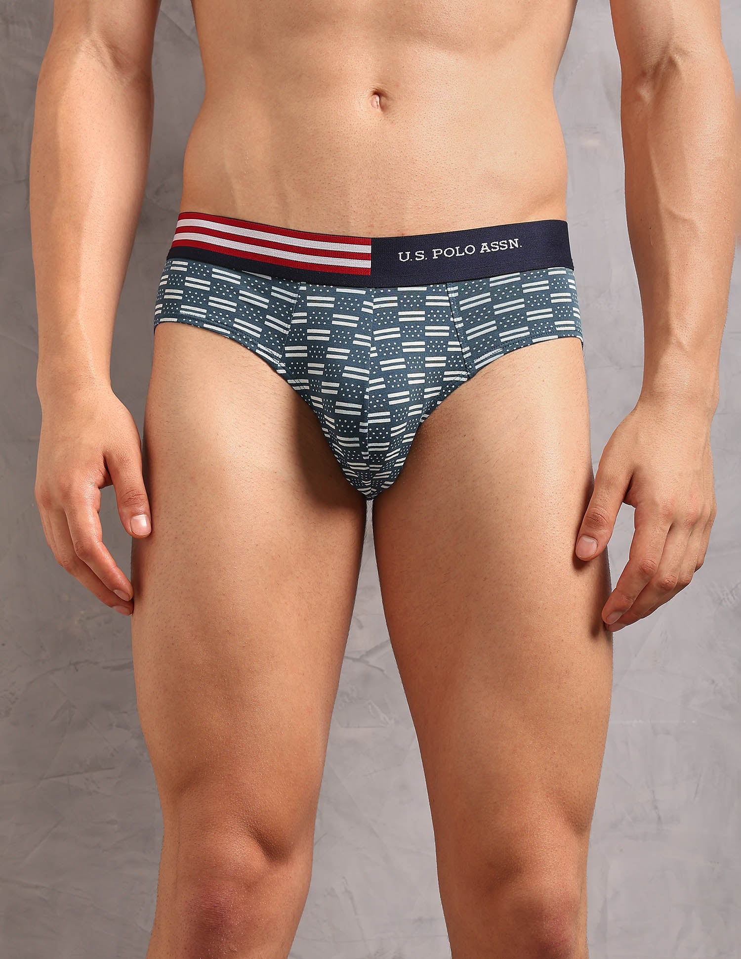 Printed Low Rise OEB20 Briefs - Pack Of 3 Uspa Black, Orion Blue and Asphalight - U.S. Polo Assn. India | Large