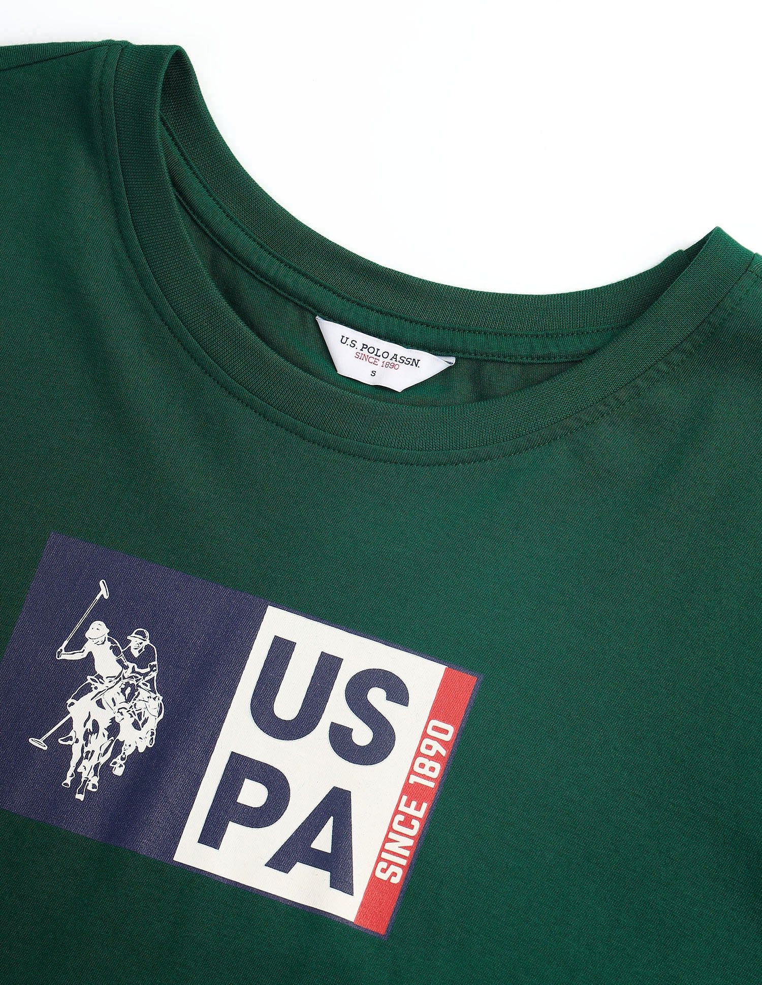 Flag Print Cotton T-Shirt Dark Green - U.S. POLO ASSN. | Large