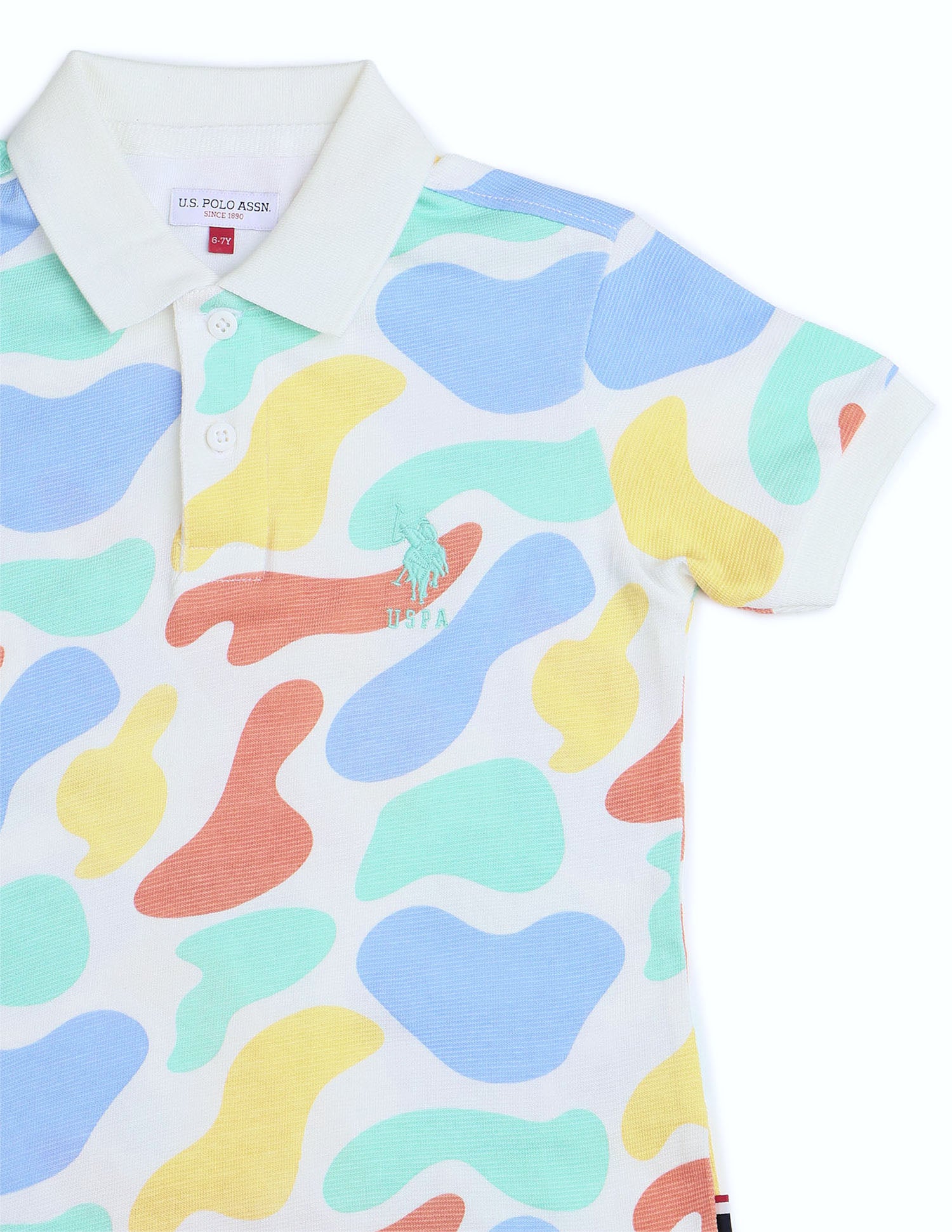 Boys Abstract Printed Regular Fit Polo Shirt White - U.S. POLO ASSN. | Large