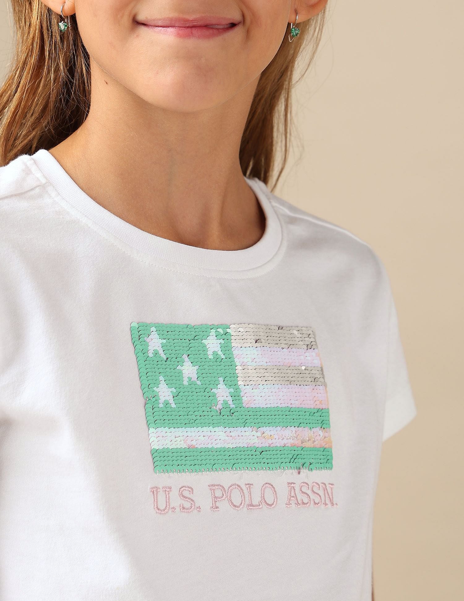Girls Flip Sequins Relaxed Fit  T-Shirt White - U.S. POLO ASSN. | Large