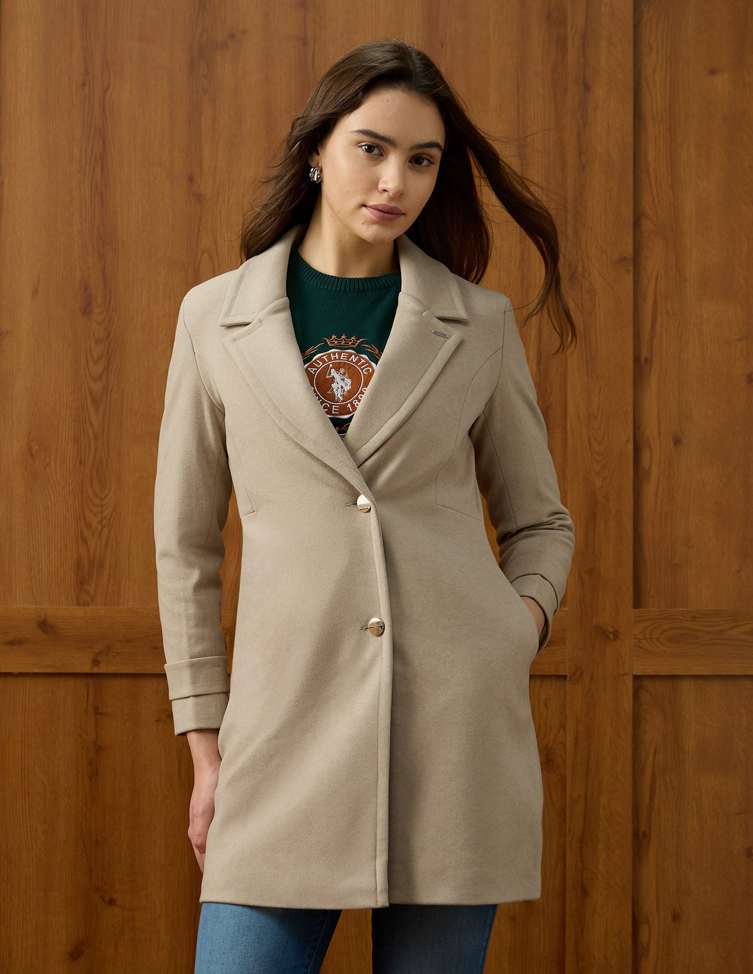 Soild Regular Fit Single Breasted Coat Brown - U.S. POLO ASSN. | Large