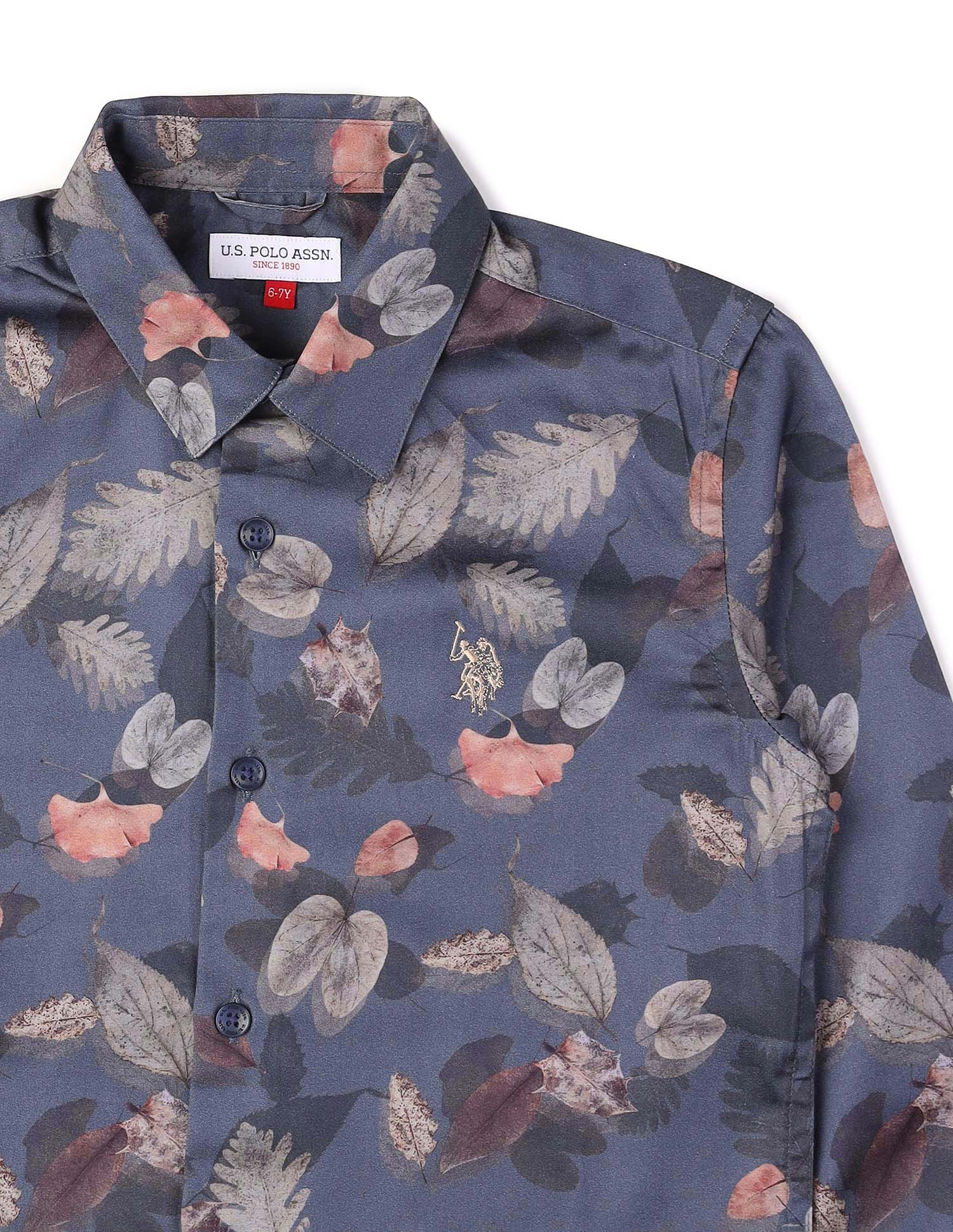 Boys Floral Printed Pure Cotton Shirt Navy - U.S. POLO ASSN. | Large