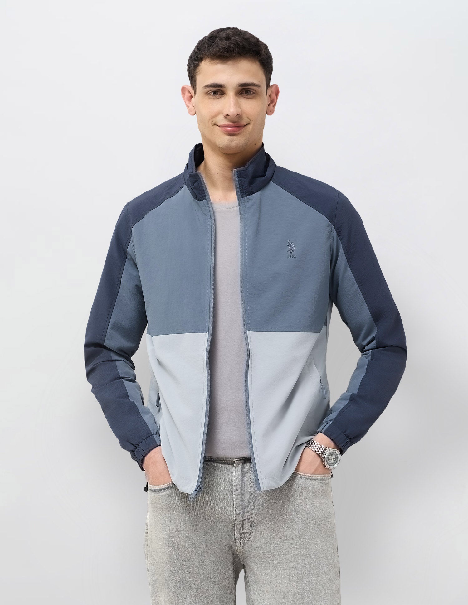 Colour Blocked Detachable Hood Jacket Grey - U.S. POLO ASSN. | Large