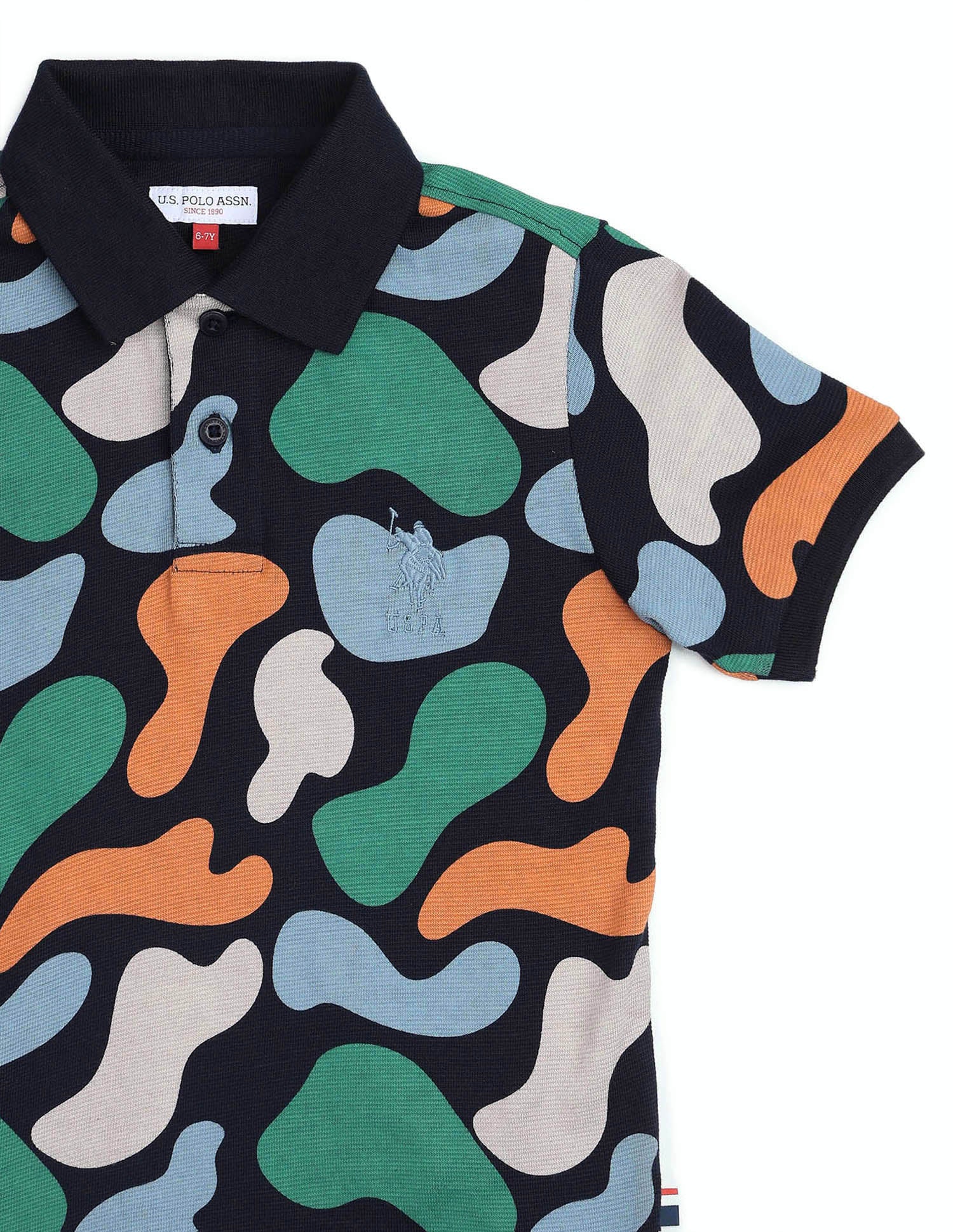 Boys Abstract Printed Regular Fit Polo Shirt Navy - U.S. POLO ASSN. | Large