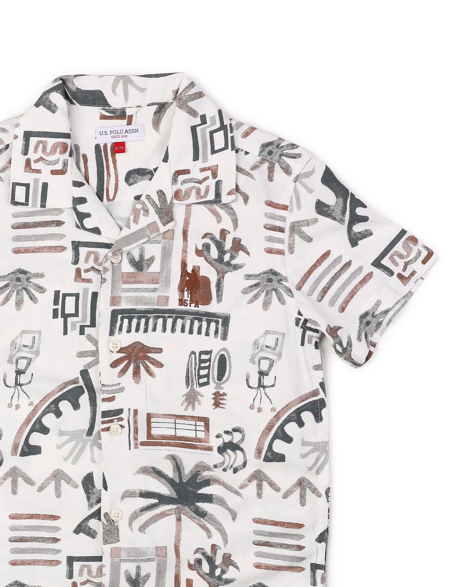 Boys Twill All Over Printed Shirt Off White - U.S. POLO ASSN. | Large