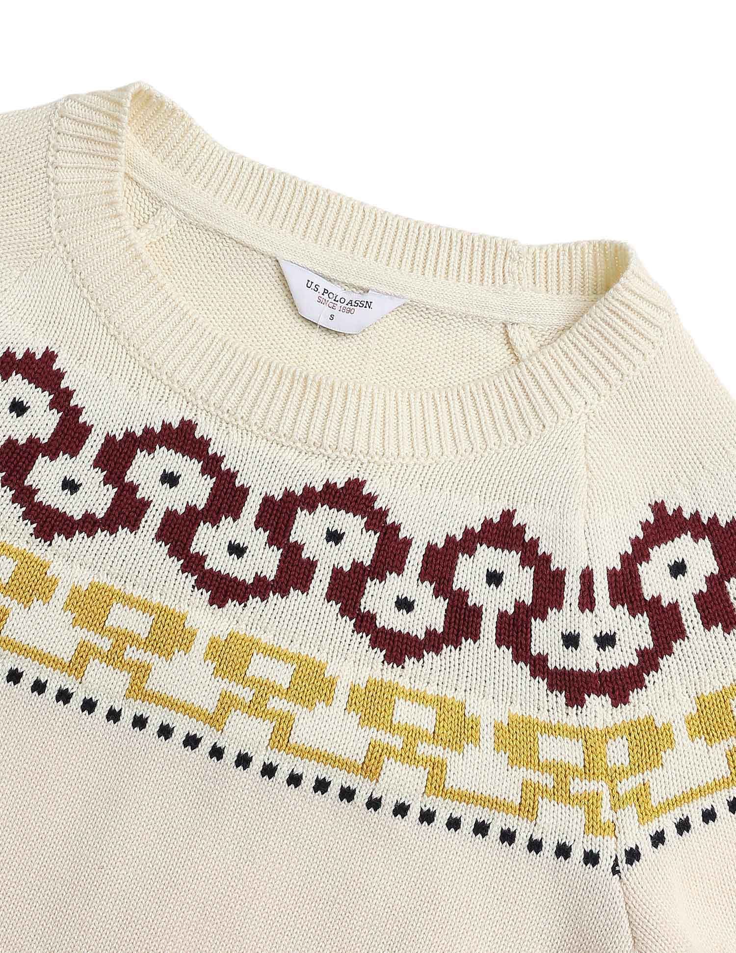 Patterned Knit Regular Fit Sweater White - U.S. POLO ASSN. | Large