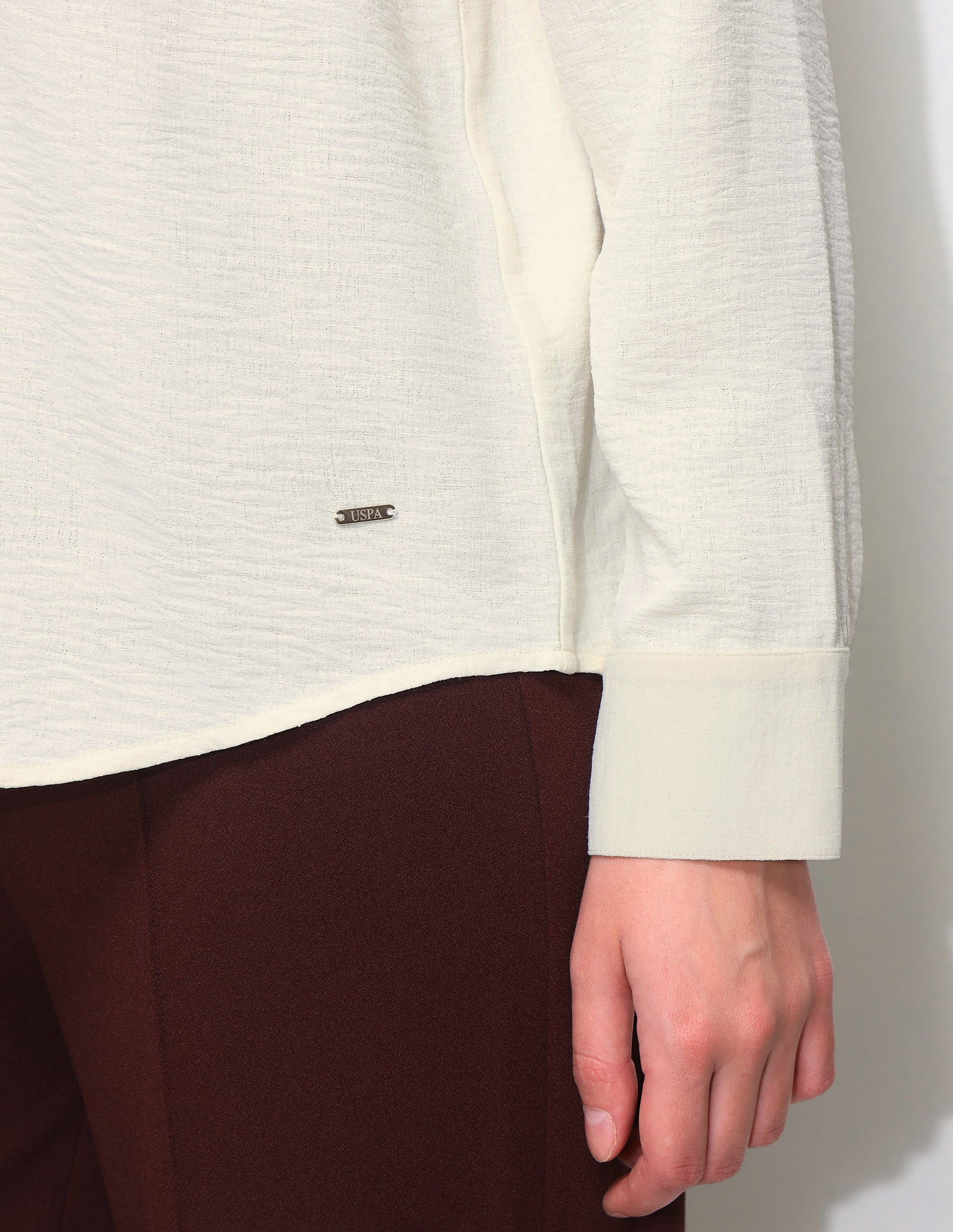 Solid V Neck Collar Shirt Off White - U.S. Polo Assn. India | Large