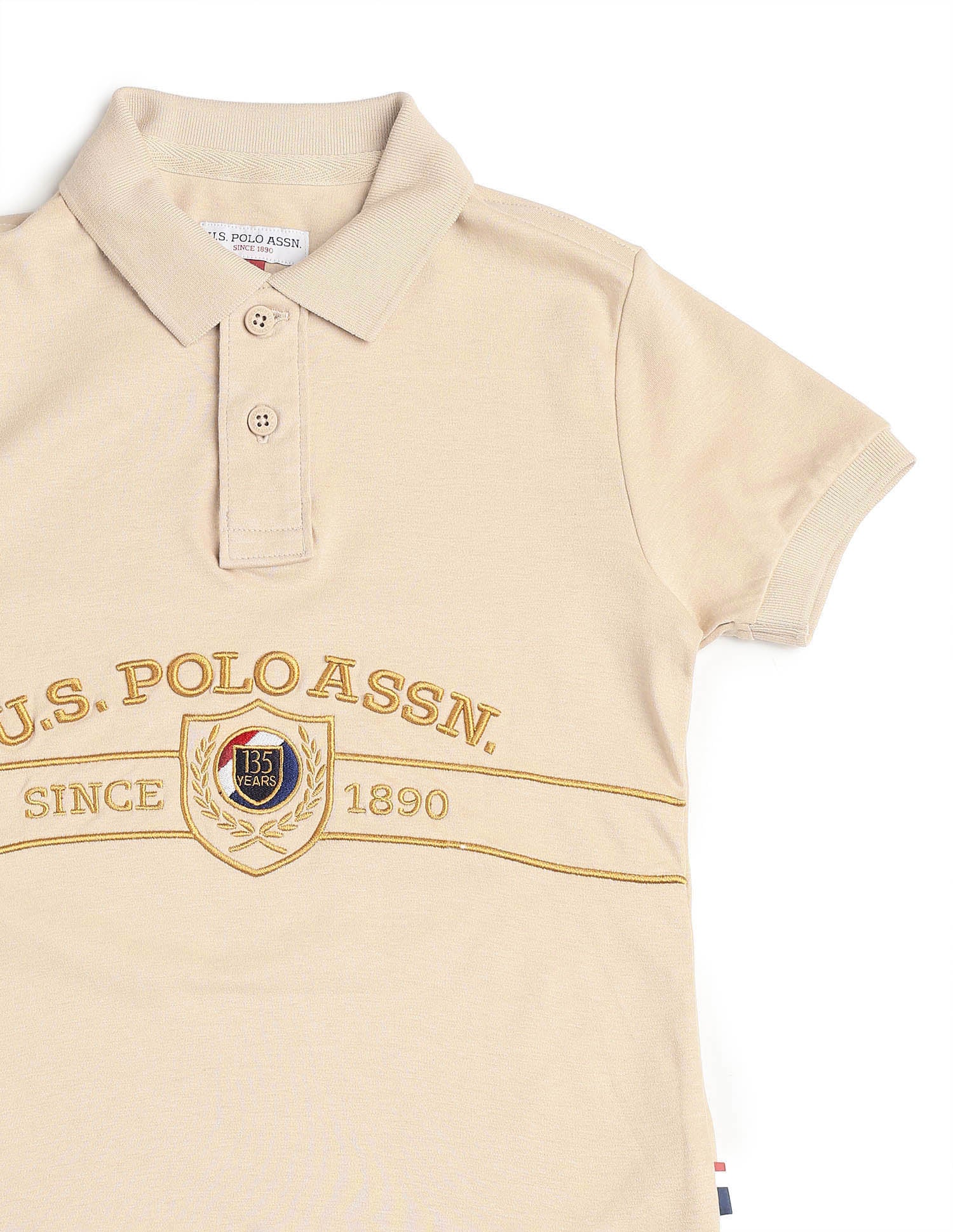 Boys Brand Embroidered Pure Cotton Polo Shirt Beige - U.S. POLO ASSN. | Large