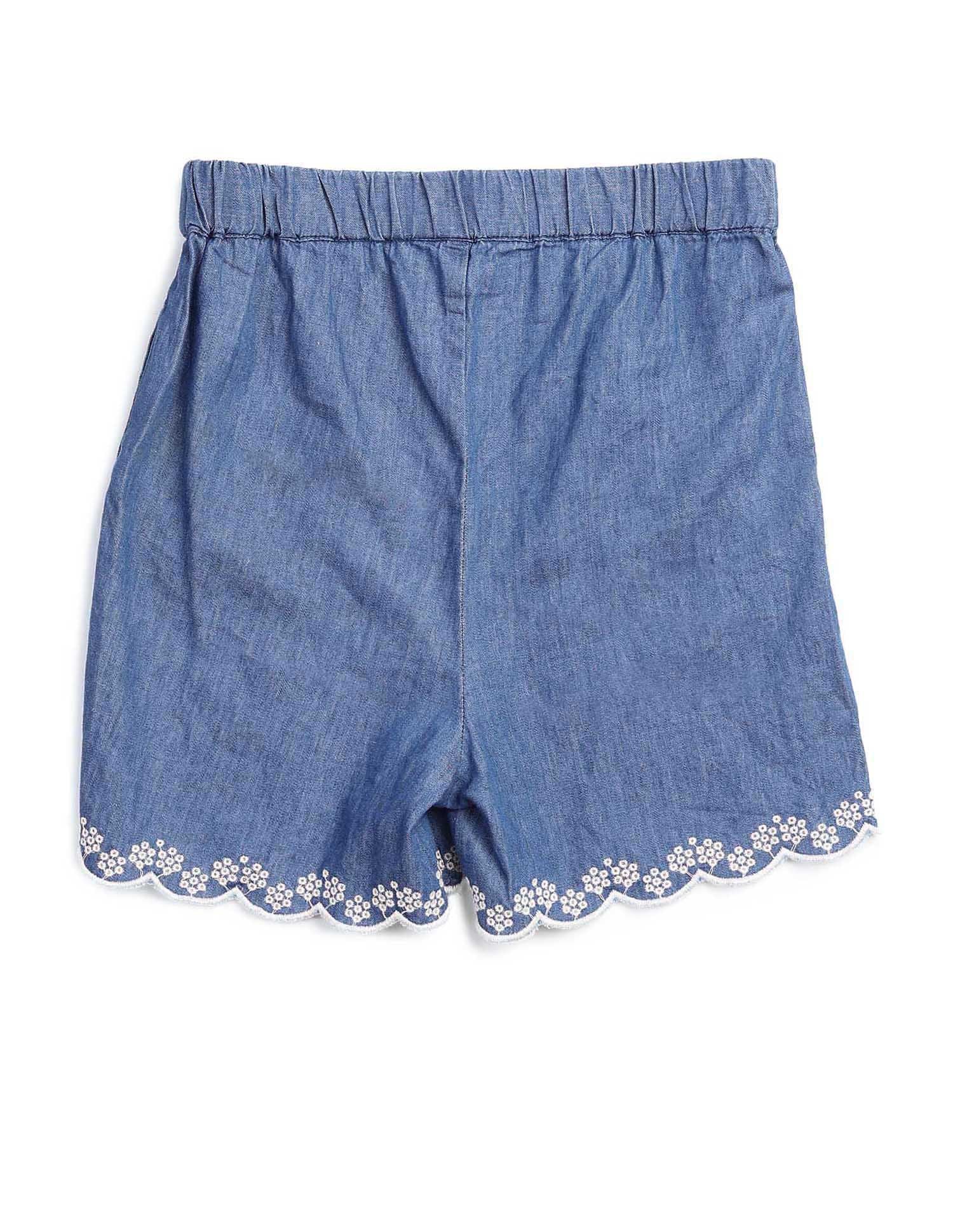Girls Embroidered Denim Shorts Blue - U.S. Polo Assn. India | Large