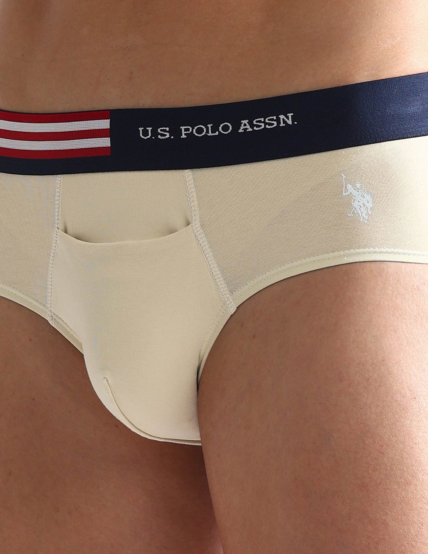 Flag Waist Single Jersey OEB06 Briefs - Pack Of 2 Beige and Navy - U.S. POLO ASSN. | Large