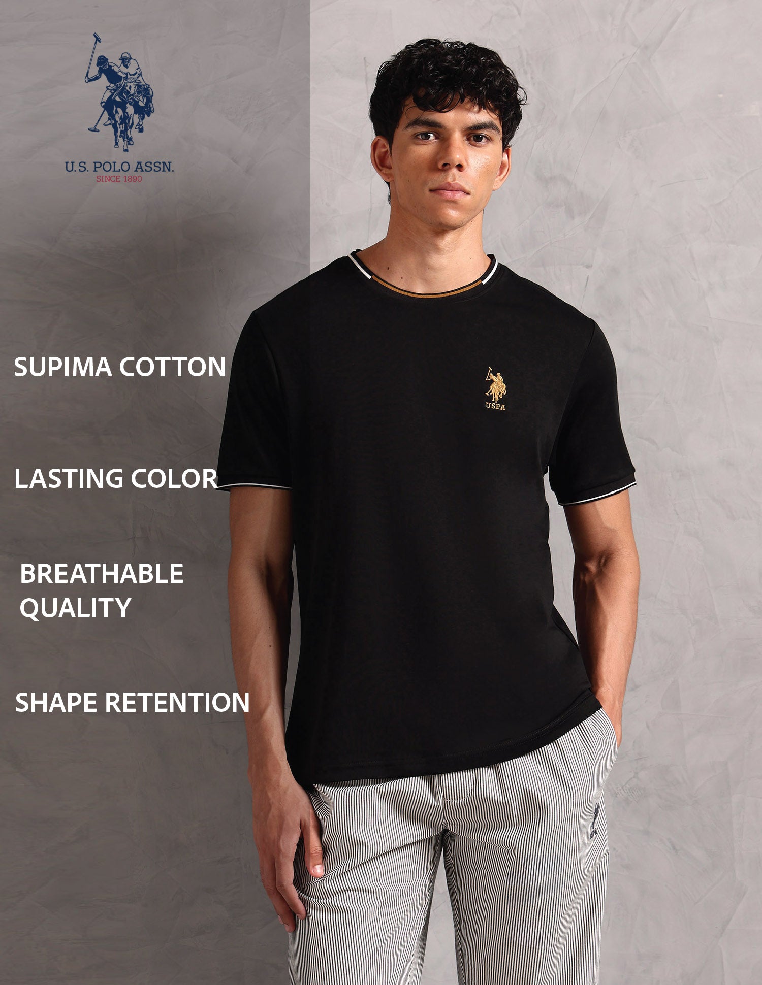 Crew Neck Comfort Fit OEE08 Lounge T-Shirt - Pack Of 1 Black - U.S. POLO ASSN. | Large