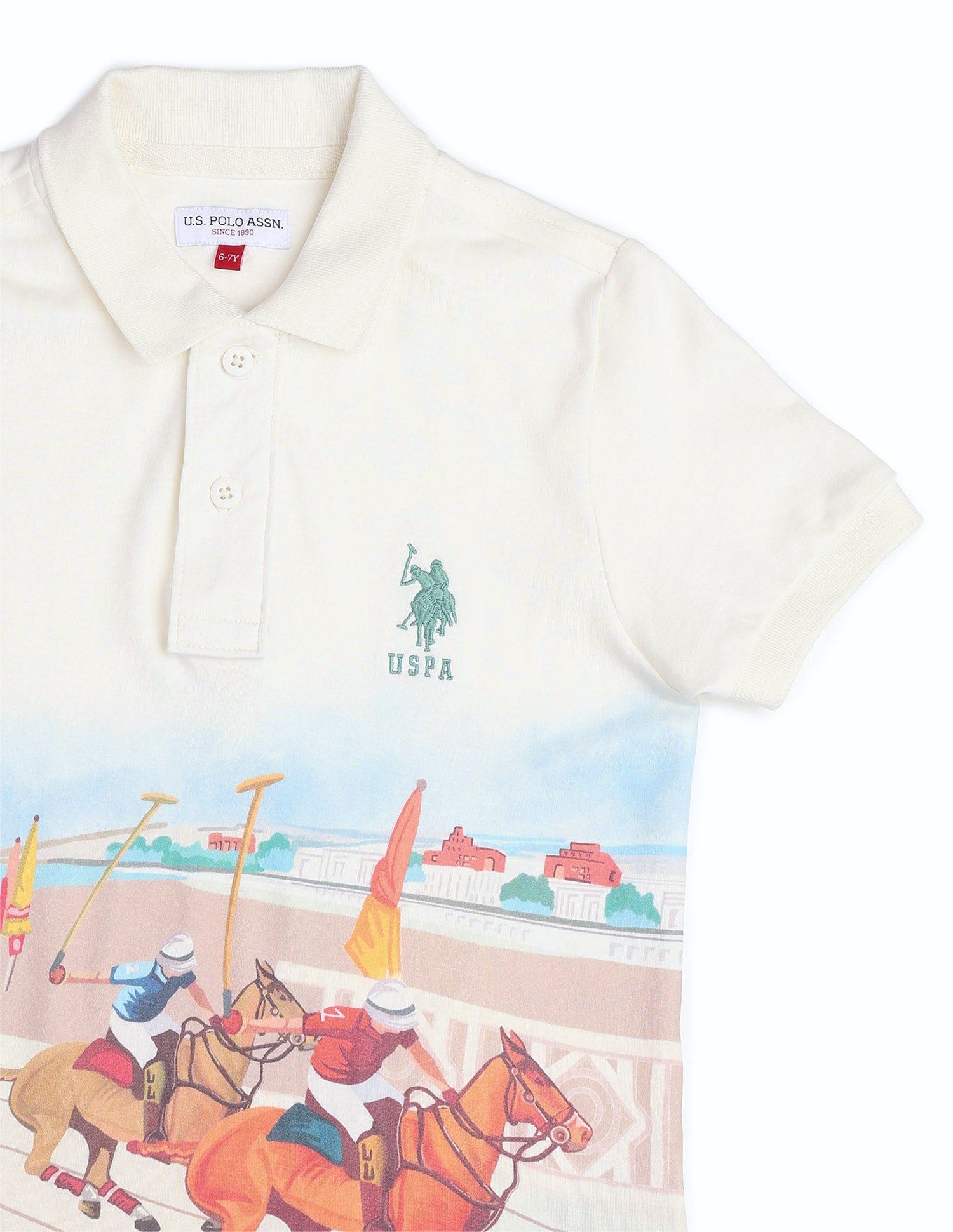 Boys Graphic Printed Regular Fit Polo Shirt Off White - U.S. POLO ASSN. | Large